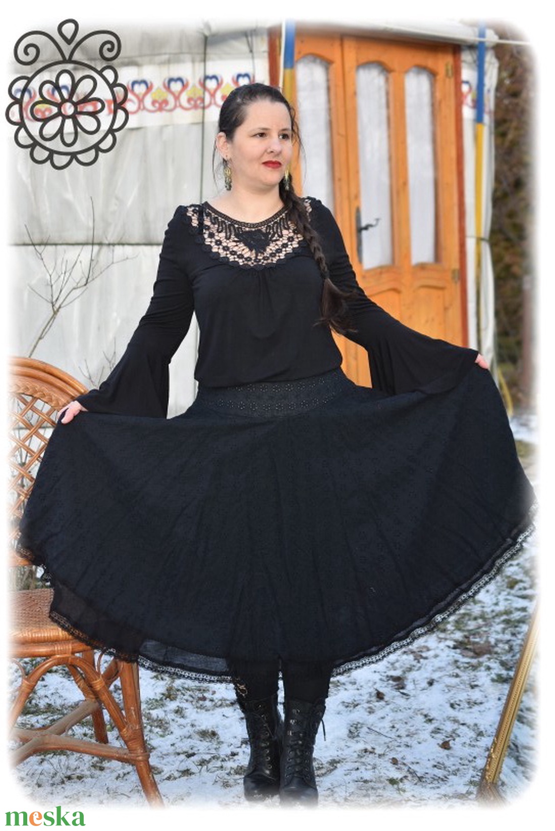 Madeira-géz, dupla rétegű körloknis szoknya � fekete - ruha & divat - női ruha - szoknya - Meska.hu