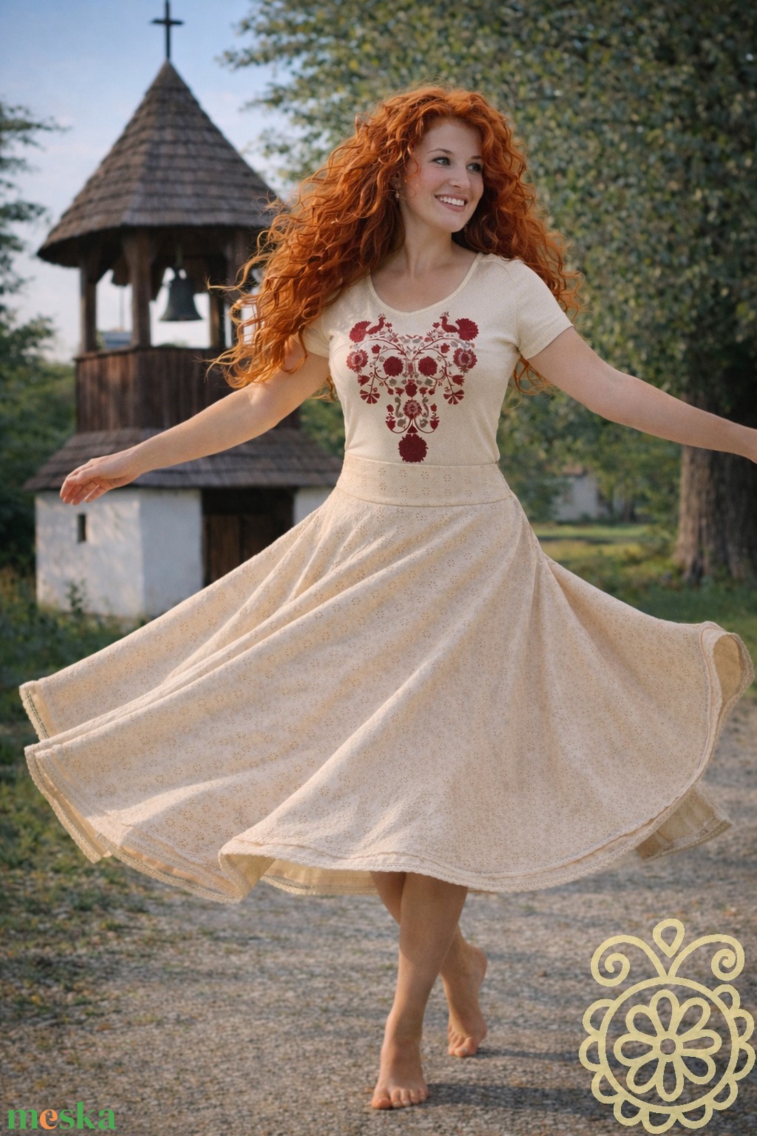 Madeira-géz, dupla rétegű körloknis szoknya � bézs - ruha & divat - női ruha - szoknya - Meska.hu