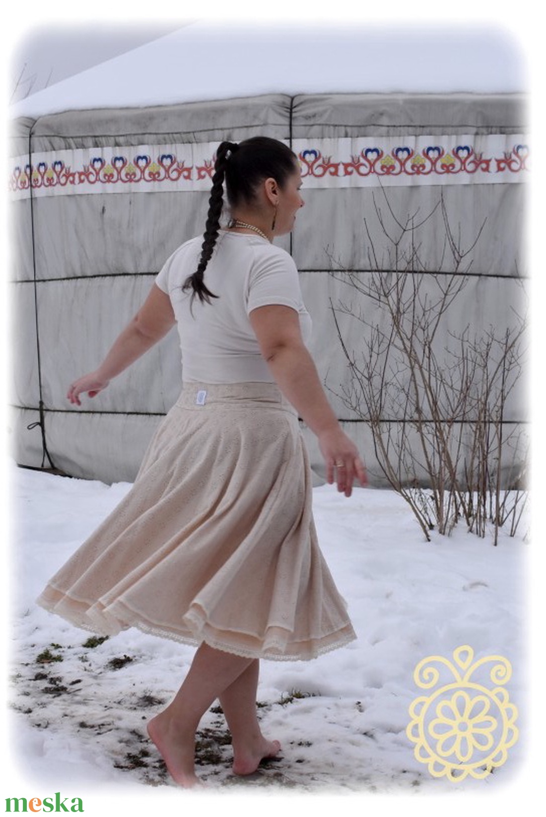 Madeira-géz, dupla rétegű körloknis szoknya � bézs - ruha & divat - női ruha - szoknya - Meska.hu