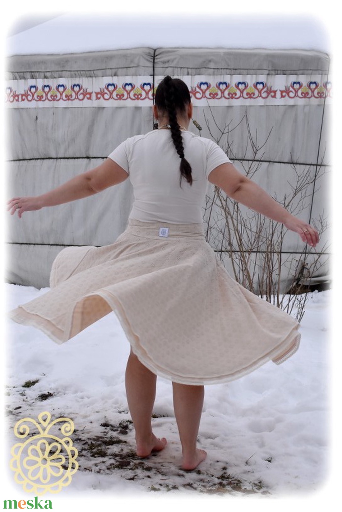 Madeira-géz, dupla rétegű körloknis szoknya � bézs - ruha & divat - női ruha - szoknya - Meska.hu