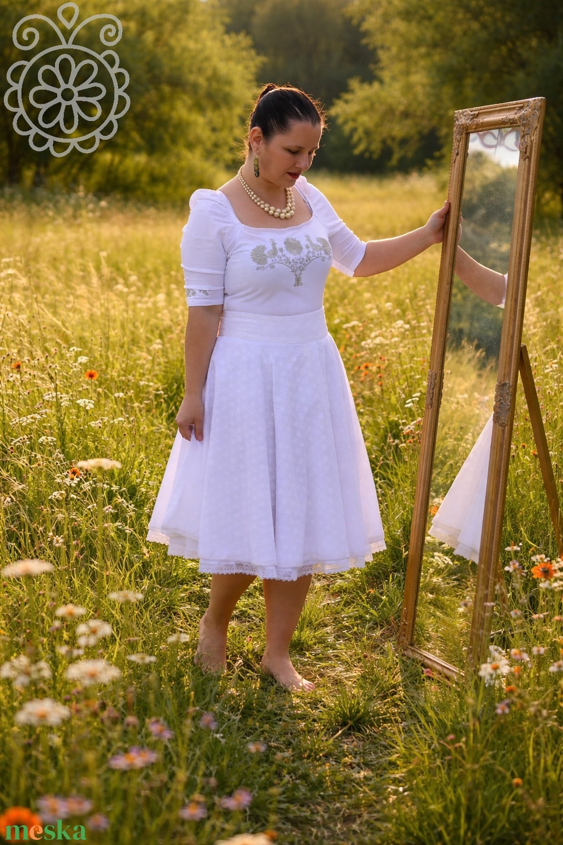 Madeira-géz, dupla rétegű körloknis szoknya � fehér - ruha & divat - női ruha - szoknya - Meska.hu