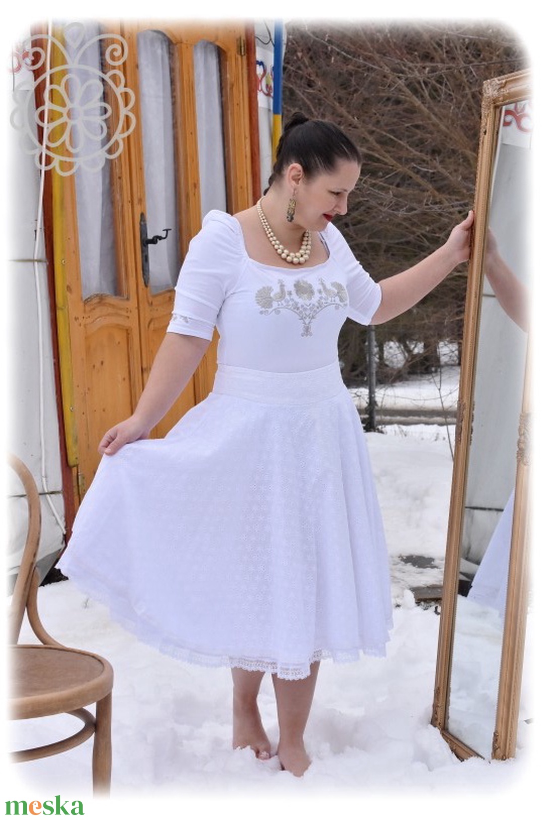 Madeira-géz, dupla rétegű körloknis szoknya � fehér - ruha & divat - női ruha - szoknya - Meska.hu