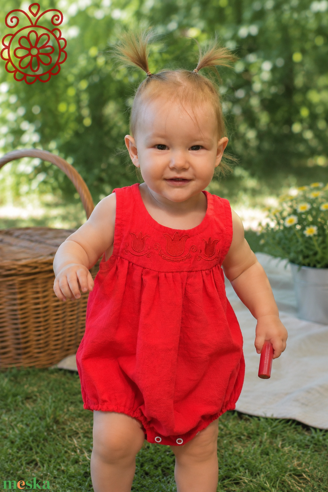 Géz napozó mezőségi tulipános, piros - baba - mama - babaruházat - baba body - Meska.hu
