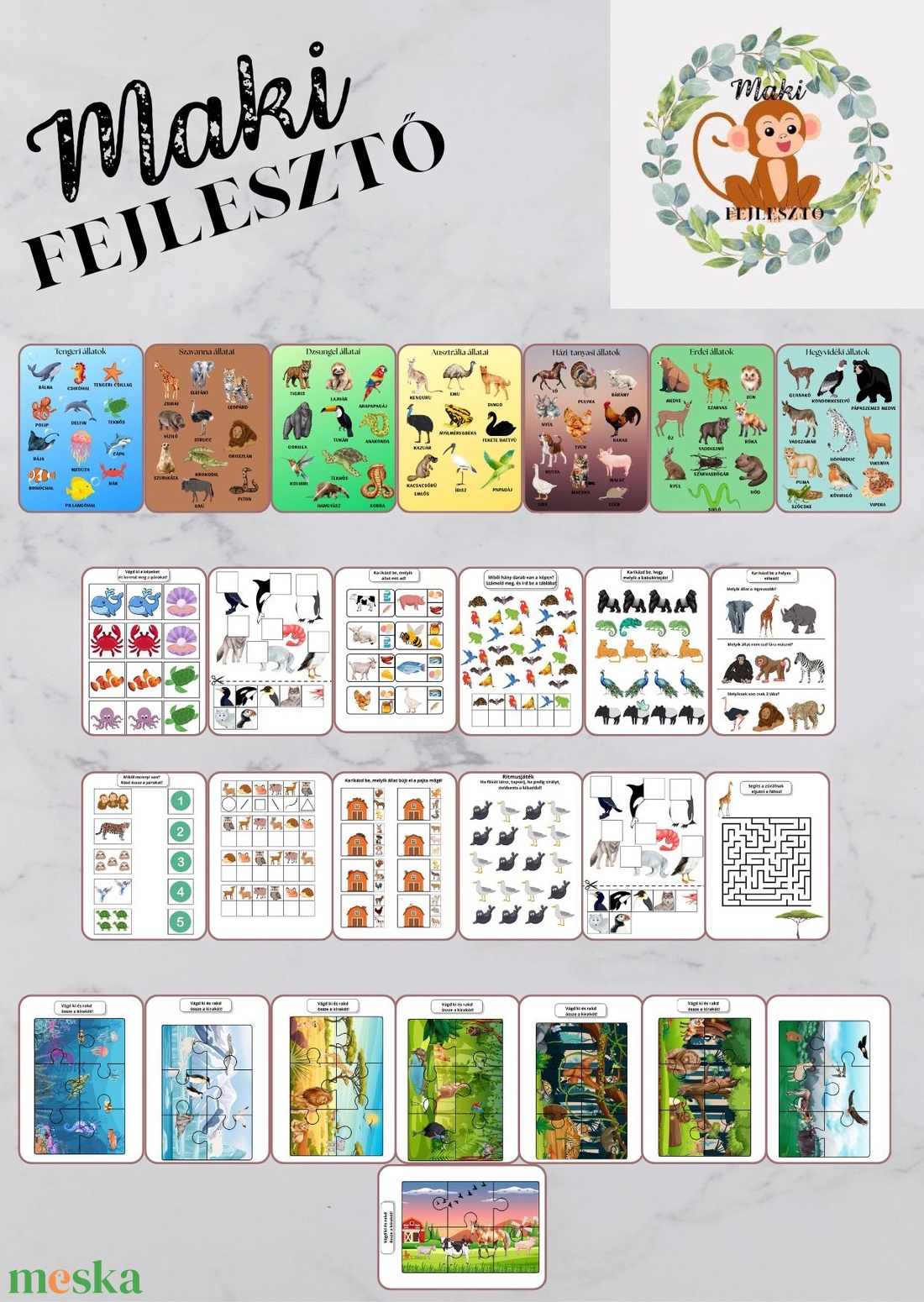 Ismerkedjünk az állatokkal fejlesztő füzet - játék & sport - készségfejlesztő és logikai játék - oktató játékok - Meska.hu