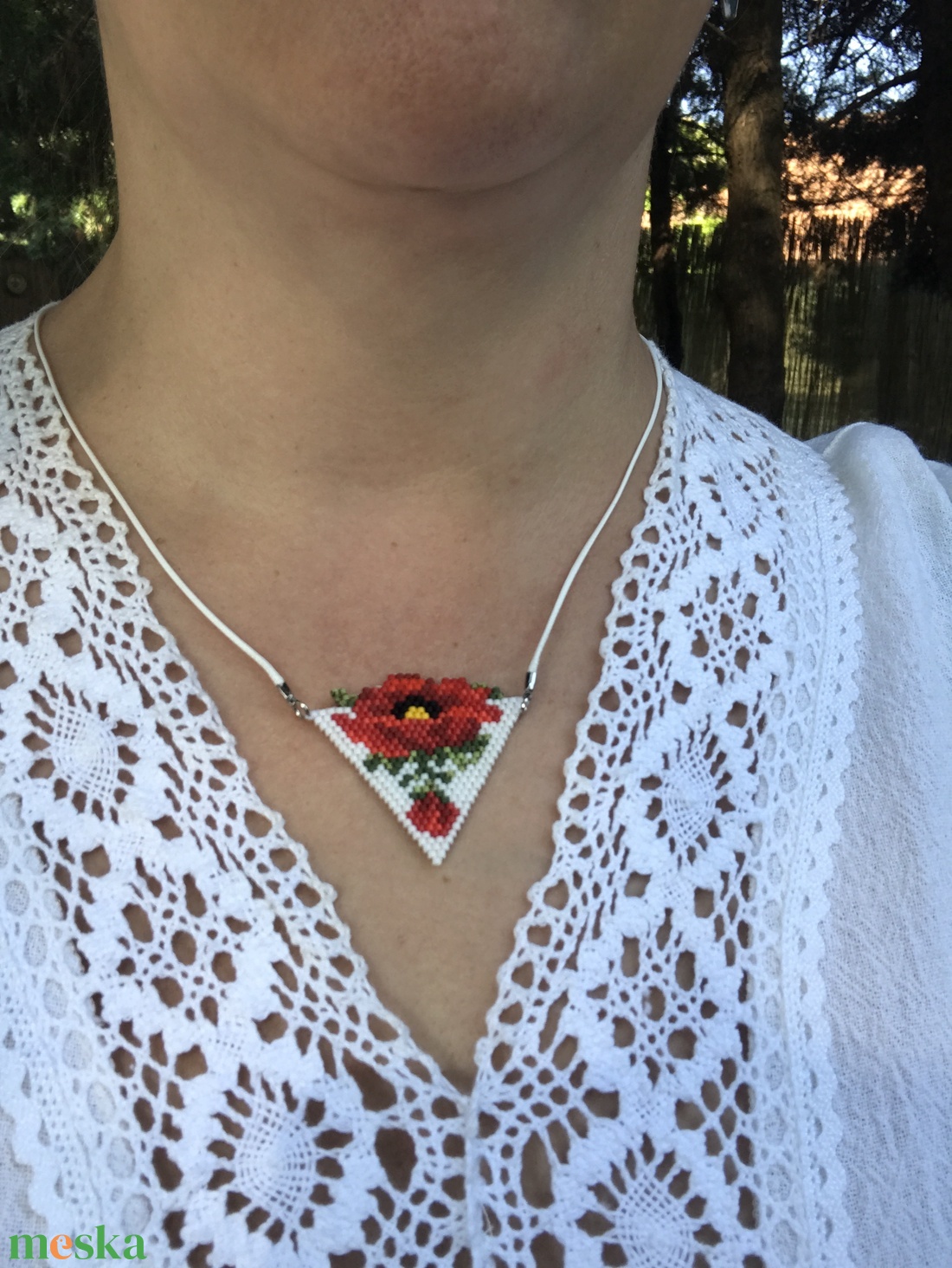 Pipacs mintás peyote medál - ékszer - nyaklánc - medálos nyaklánc - Meska.hu