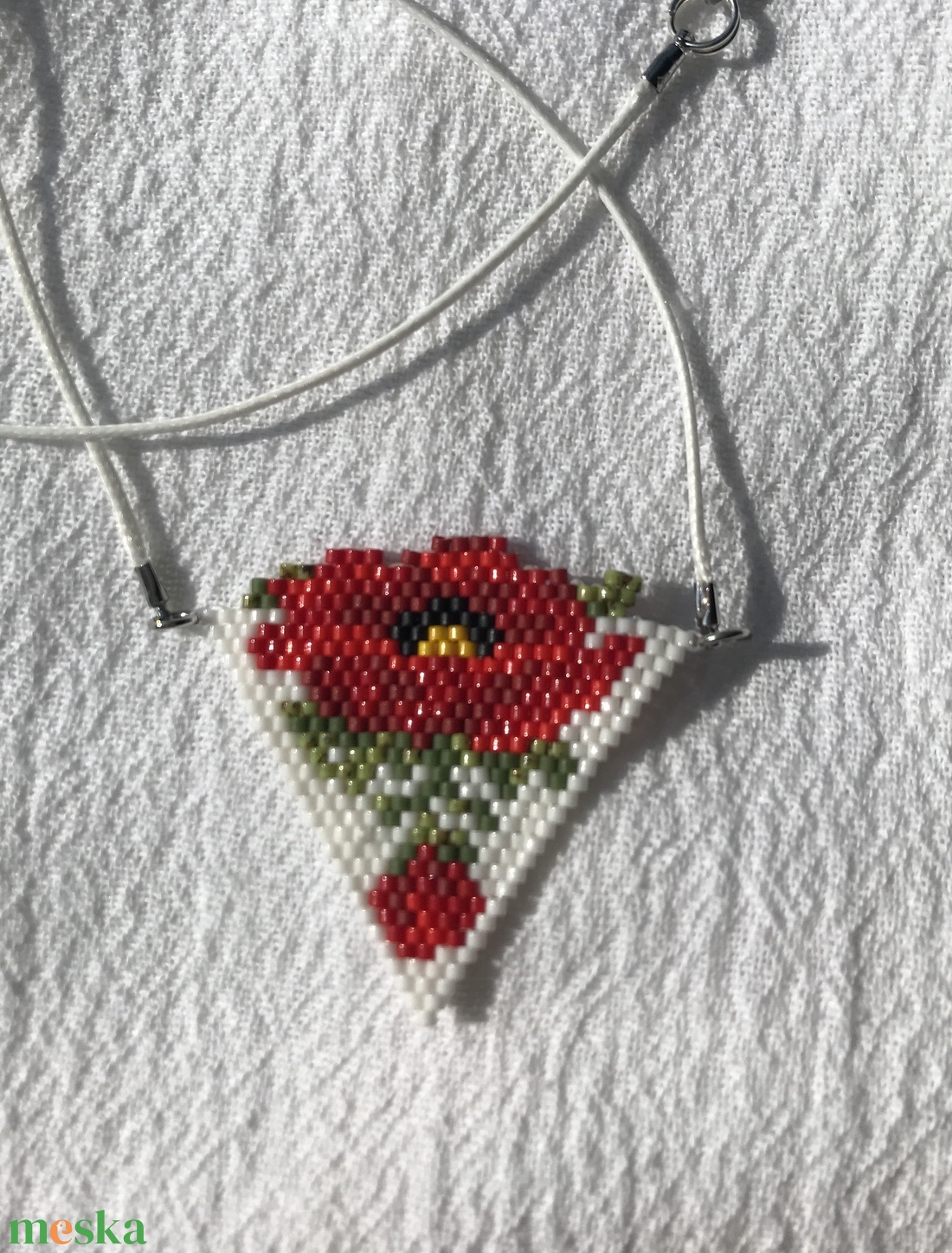 Pipacs mintás peyote medál - ékszer - nyaklánc - medálos nyaklánc - Meska.hu