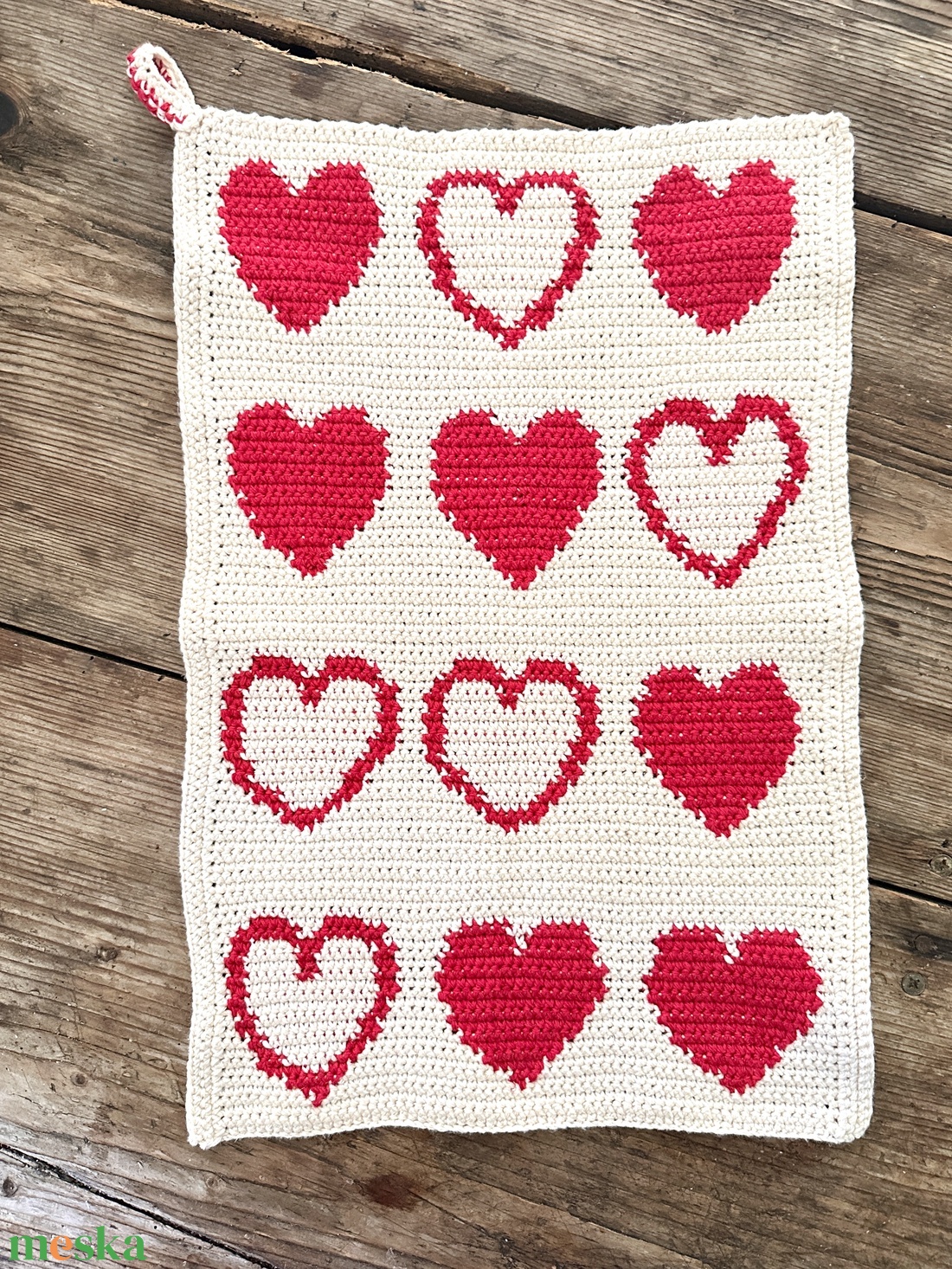 Szíves horgolt kéztörlő - otthon & életmód - fürdőszoba - törölköző - Meska.hu