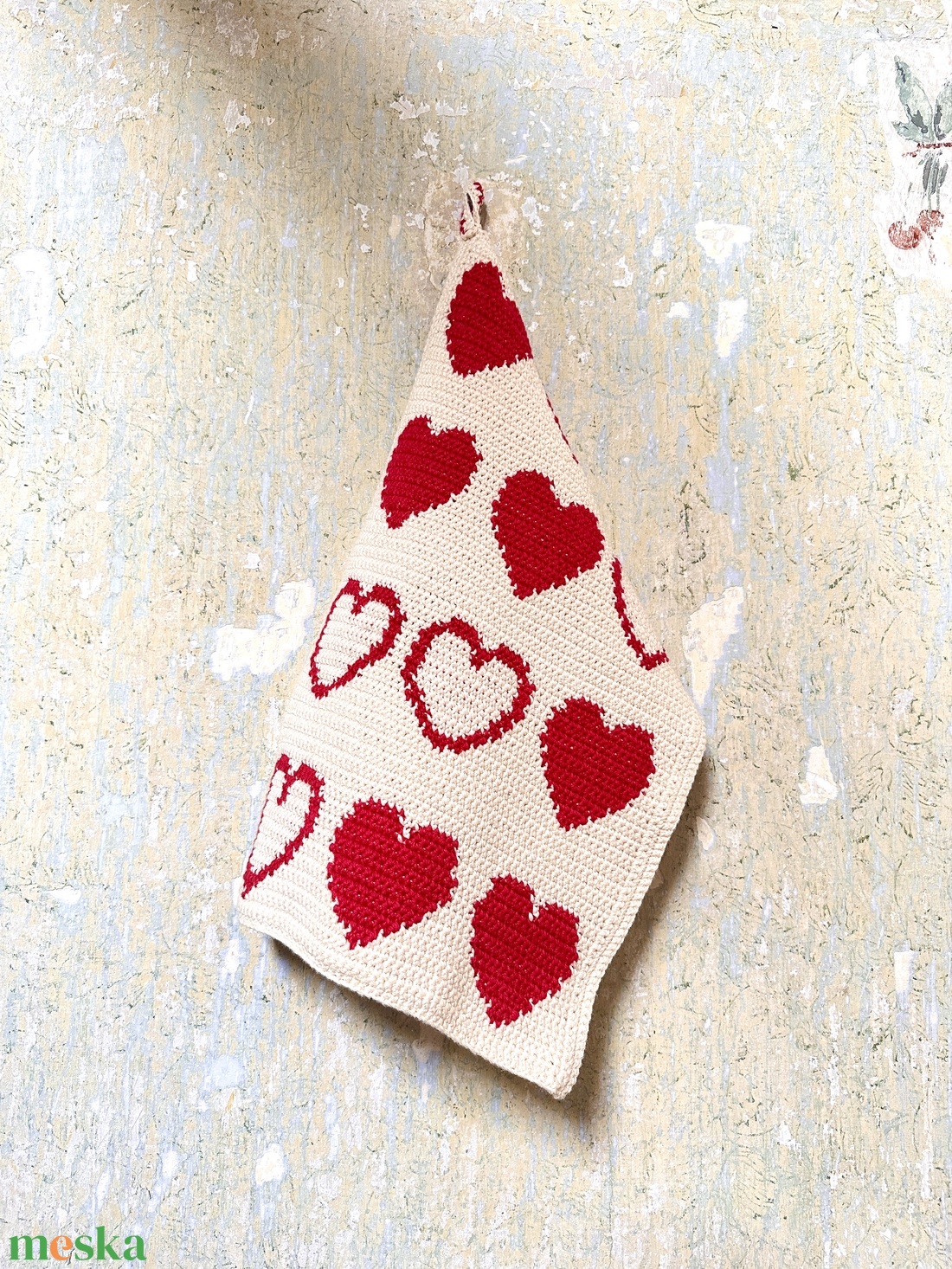 Szíves horgolt kéztörlő - otthon & életmód - fürdőszoba - törölköző - Meska.hu