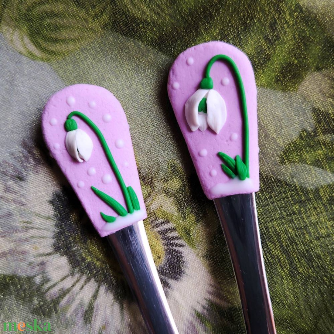 Hóvirág mintás rózsaszín - Minek a kés?! készlet - otthon & életmód - konyhafelszerelés, tálalás - tálalás - kanál & villa - Meska.hu