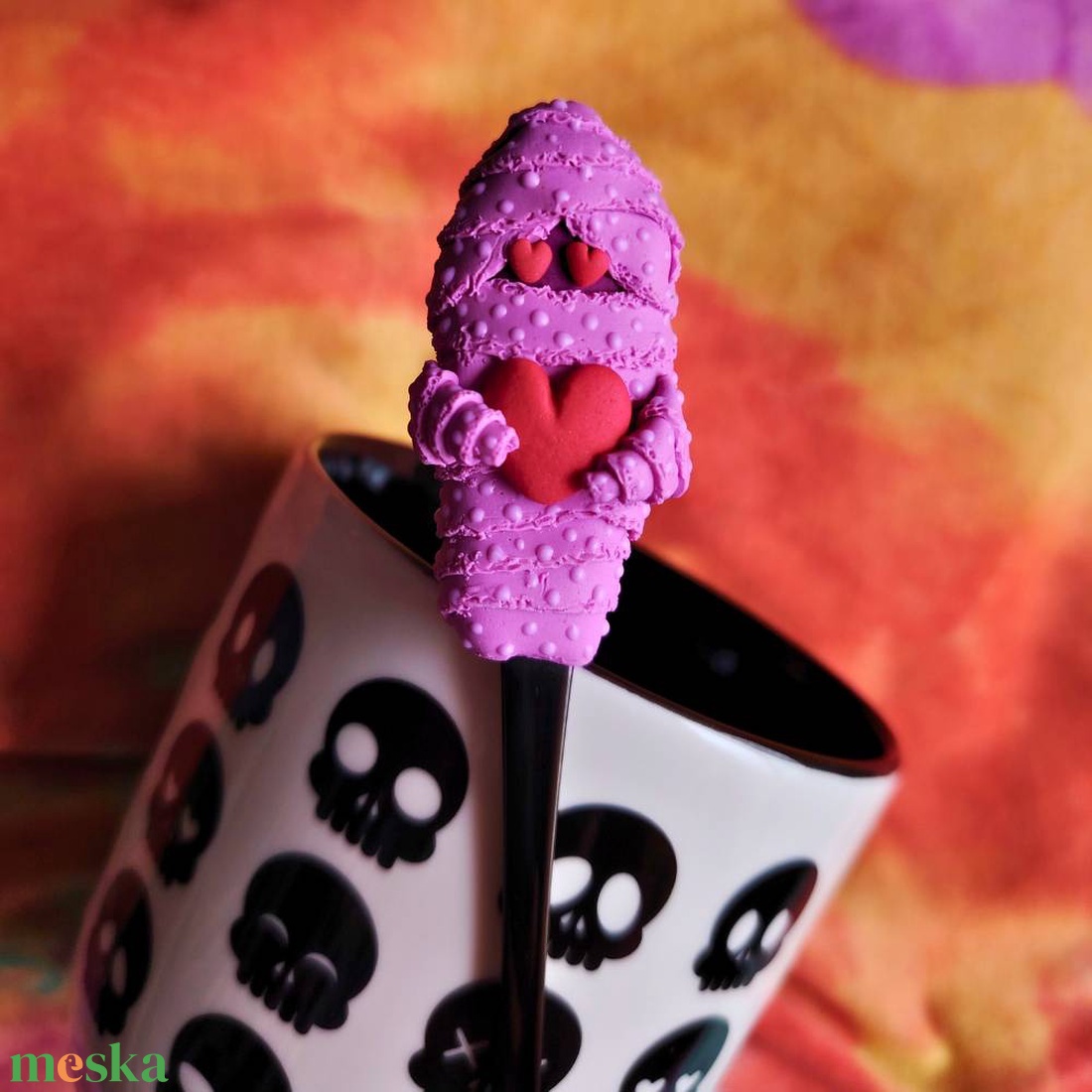 Fáslislány, szerelmes múmia koponyás kanál, ajándék bögrével - otthon & életmód - konyhafelszerelés, tálalás - tálalás - bögre & csésze - Meska.hu