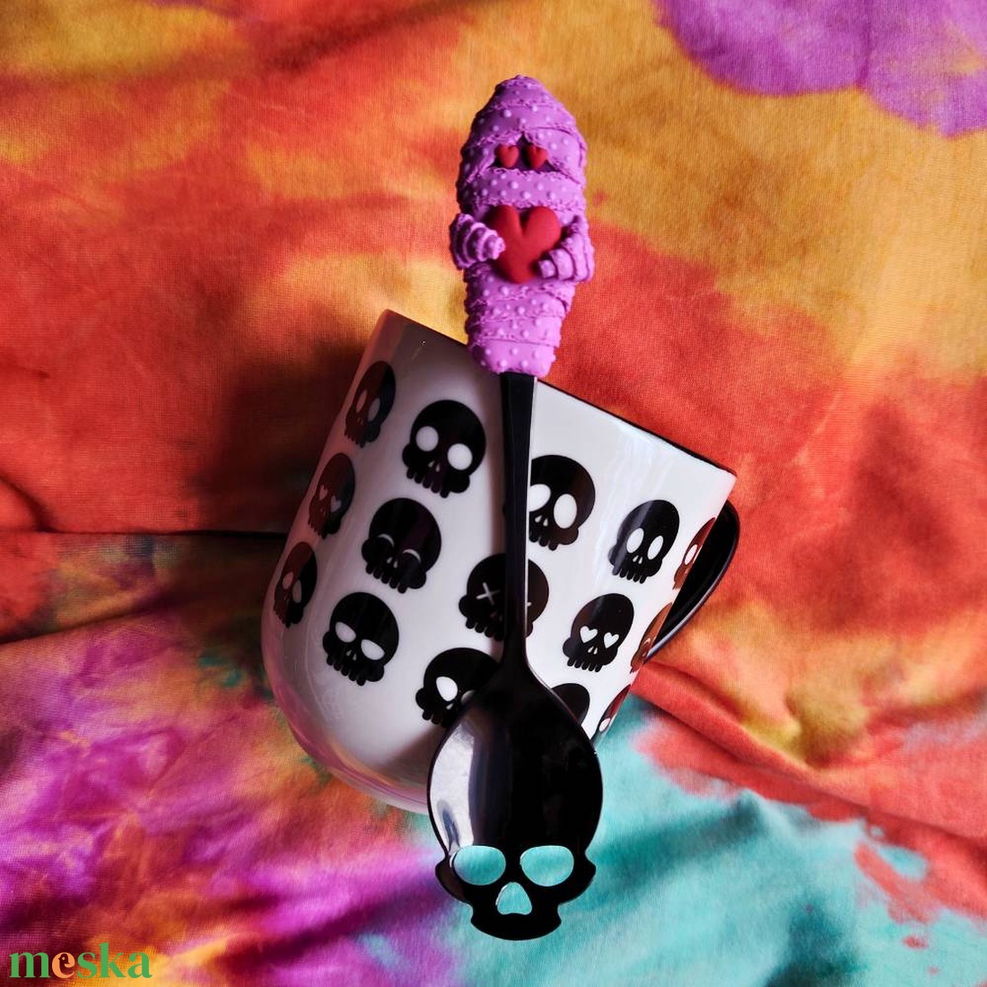 Fáslislány, szerelmes múmia koponyás kanál, ajándék bögrével - otthon & életmód - konyhafelszerelés, tálalás - tálalás - bögre & csésze - Meska.hu