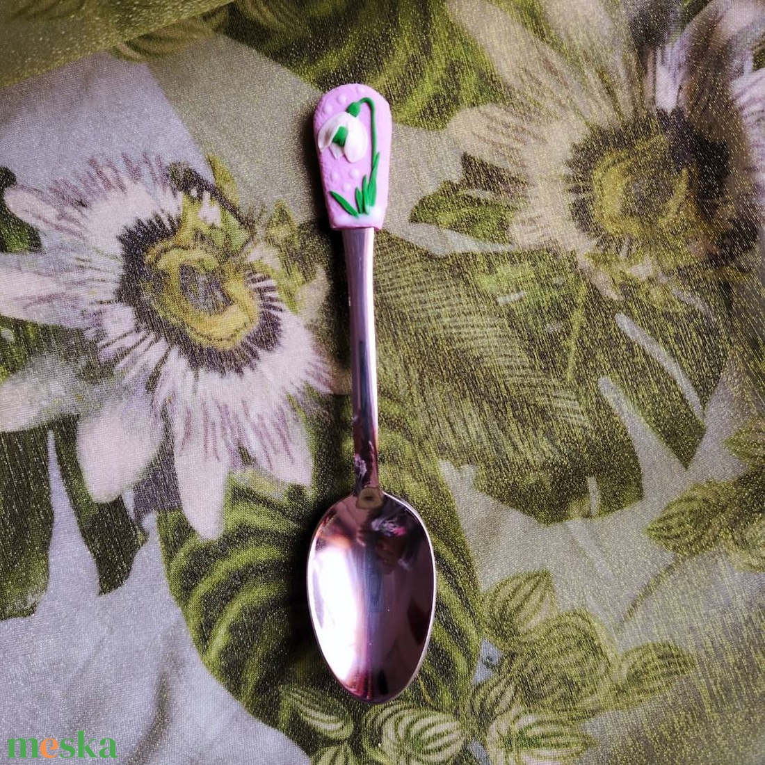 Hóvirág mintás rózsaszín teáskanál - otthon & életmód - konyhafelszerelés, tálalás - tálalás - kanál & villa - Meska.hu