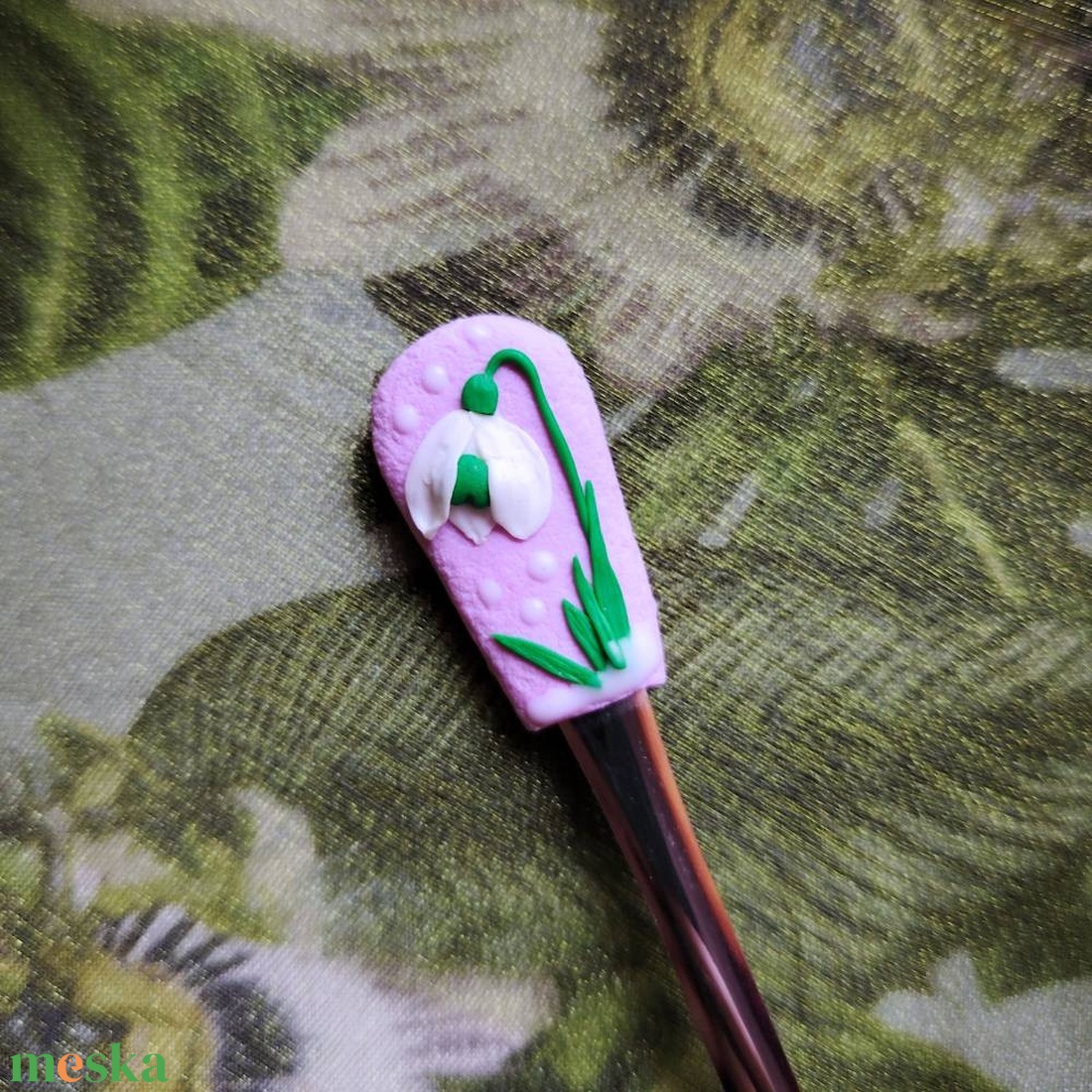 Hóvirág mintás rózsaszín teáskanál - otthon & életmód - konyhafelszerelés, tálalás - tálalás - kanál & villa - Meska.hu