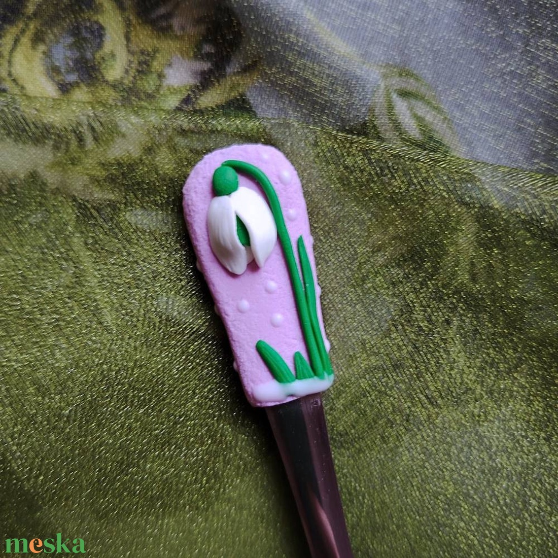 Hóvirág mintás rózsaszín teáskanál - otthon & életmód - konyhafelszerelés, tálalás - tálalás - kanál & villa - Meska.hu