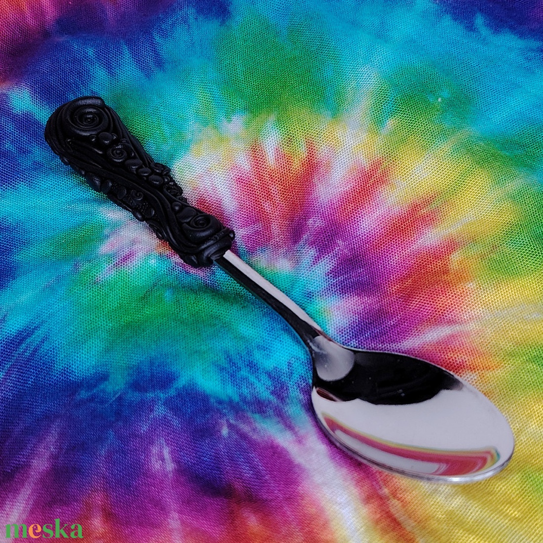 Fekete spirál díszítésű teáskanál - otthon & életmód - konyhafelszerelés, tálalás - tálalás - kanál & villa - Meska.hu