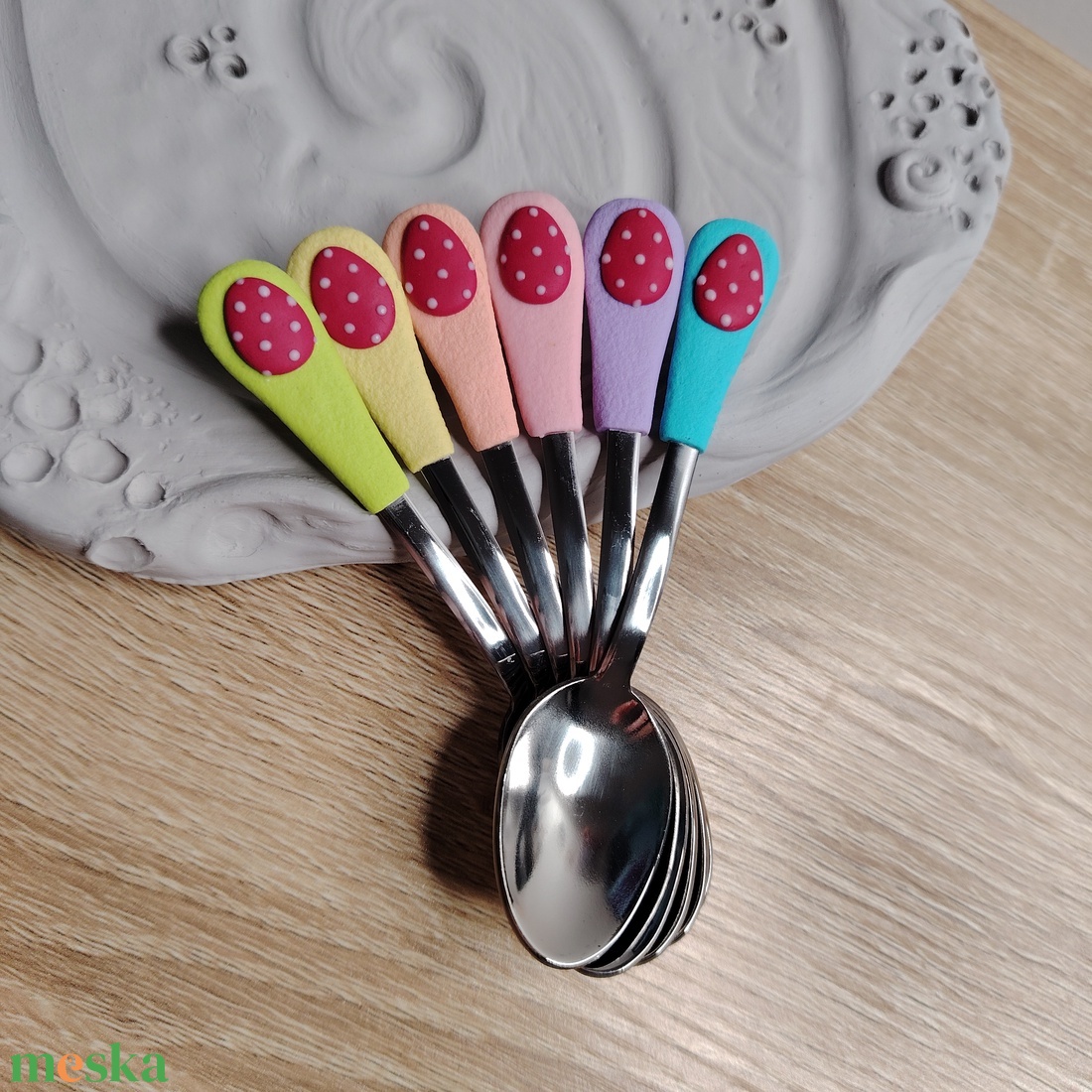 Piros tojás mintás színes kávéskanál készlet - 6 darabos - otthon & életmód - konyhafelszerelés, tálalás - tálalás - kanál & villa - Meska.hu