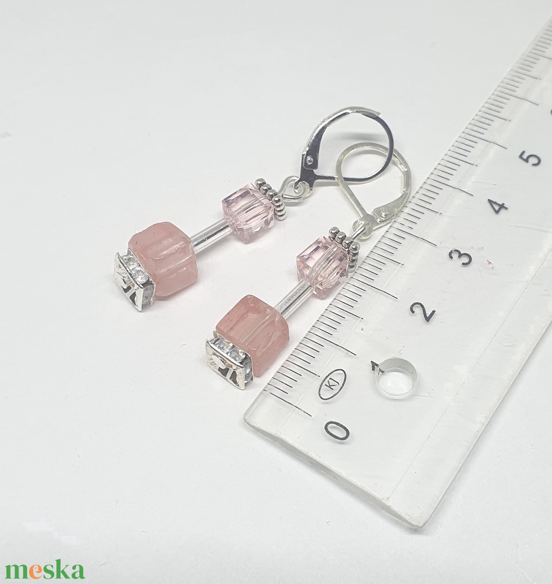 CUBE rózsaszín fülbevaló - ékszer - fülbevaló - lógó fülbevaló - Meska.hu