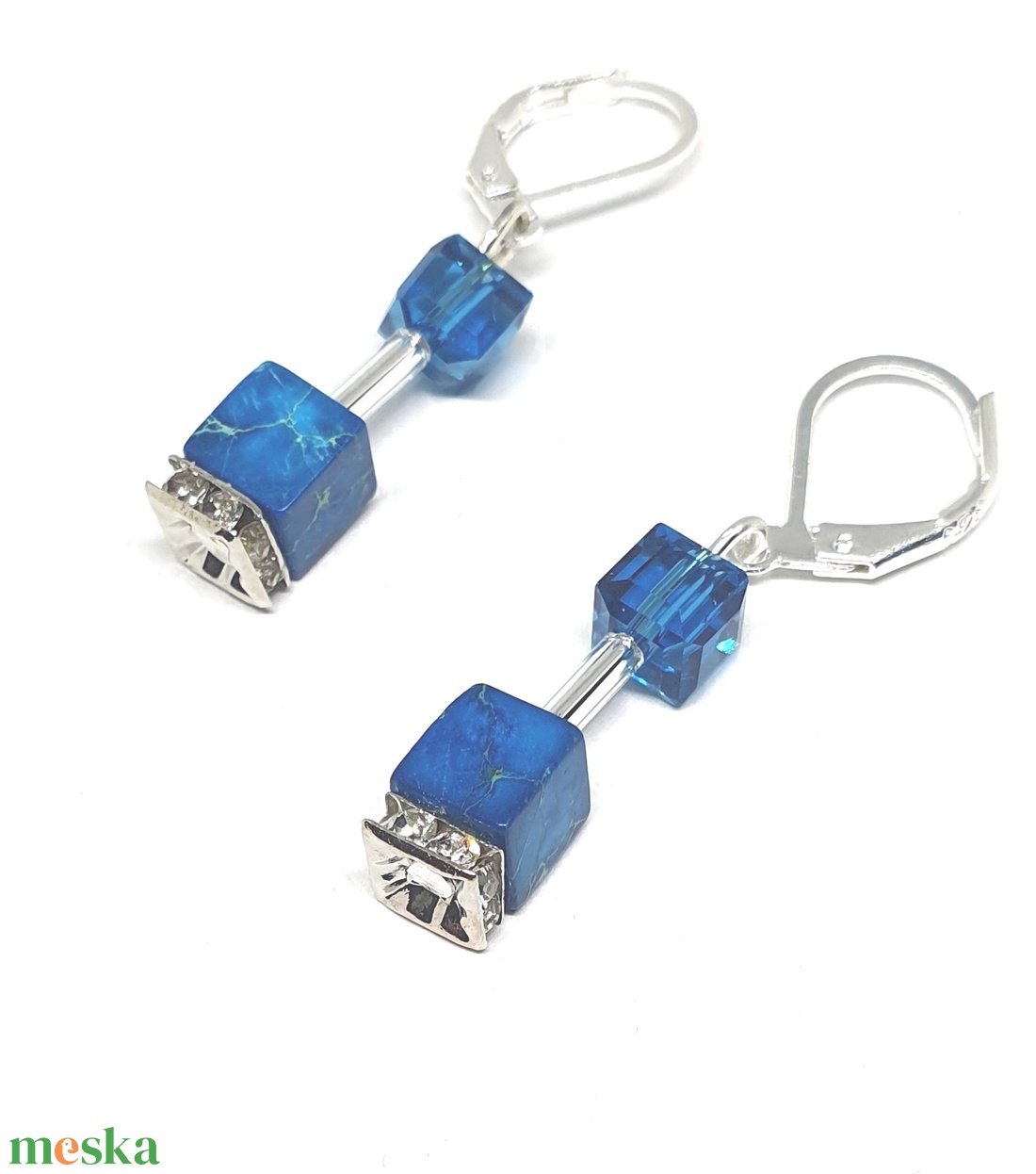 CUBE kék fülbevaló - ékszer - fülbevaló - lógó fülbevaló - Meska.hu
