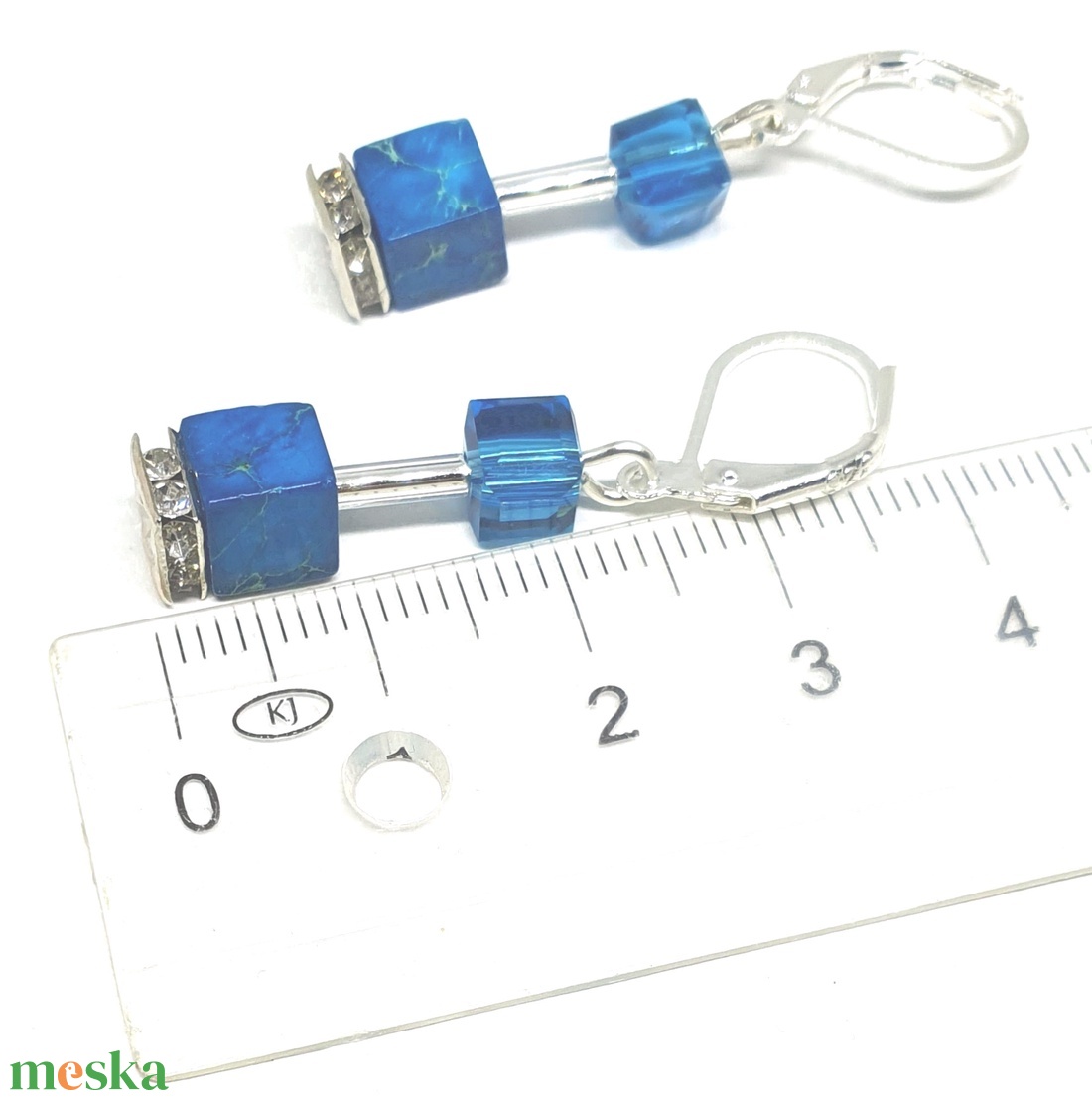 CUBE kék fülbevaló - ékszer - fülbevaló - lógó fülbevaló - Meska.hu