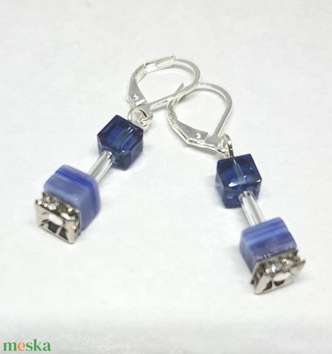 CUBE kék fülbevaló - ékszer - fülbevaló - lógó fülbevaló - Meska.hu