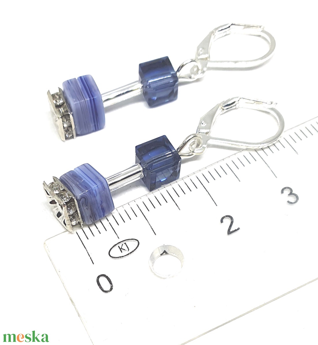 CUBE kék fülbevaló - ékszer - fülbevaló - lógó fülbevaló - Meska.hu