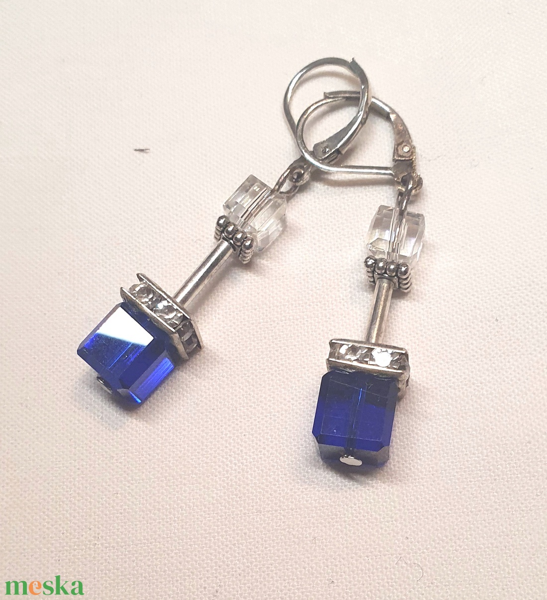 CUBE kék fülbevaló - ékszer - fülbevaló - lógó fülbevaló - Meska.hu