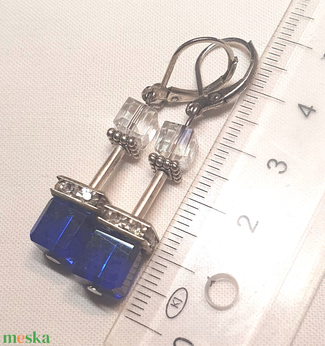 CUBE kék fülbevaló - ékszer - fülbevaló - lógó fülbevaló - Meska.hu