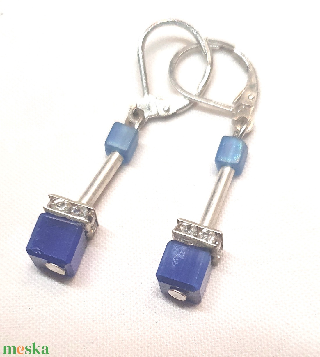 CUBE kék fülbevaló - ékszer - fülbevaló - lógó fülbevaló - Meska.hu