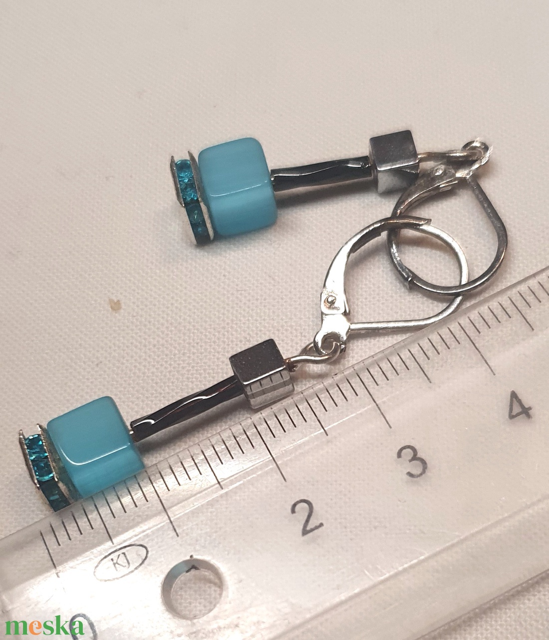 CUBE kék fülbevaló - ékszer - fülbevaló - lógó fülbevaló - Meska.hu