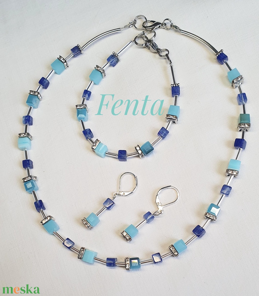CUBE kékek ékszerszett - ékszer - ékszerszett - Meska.hu