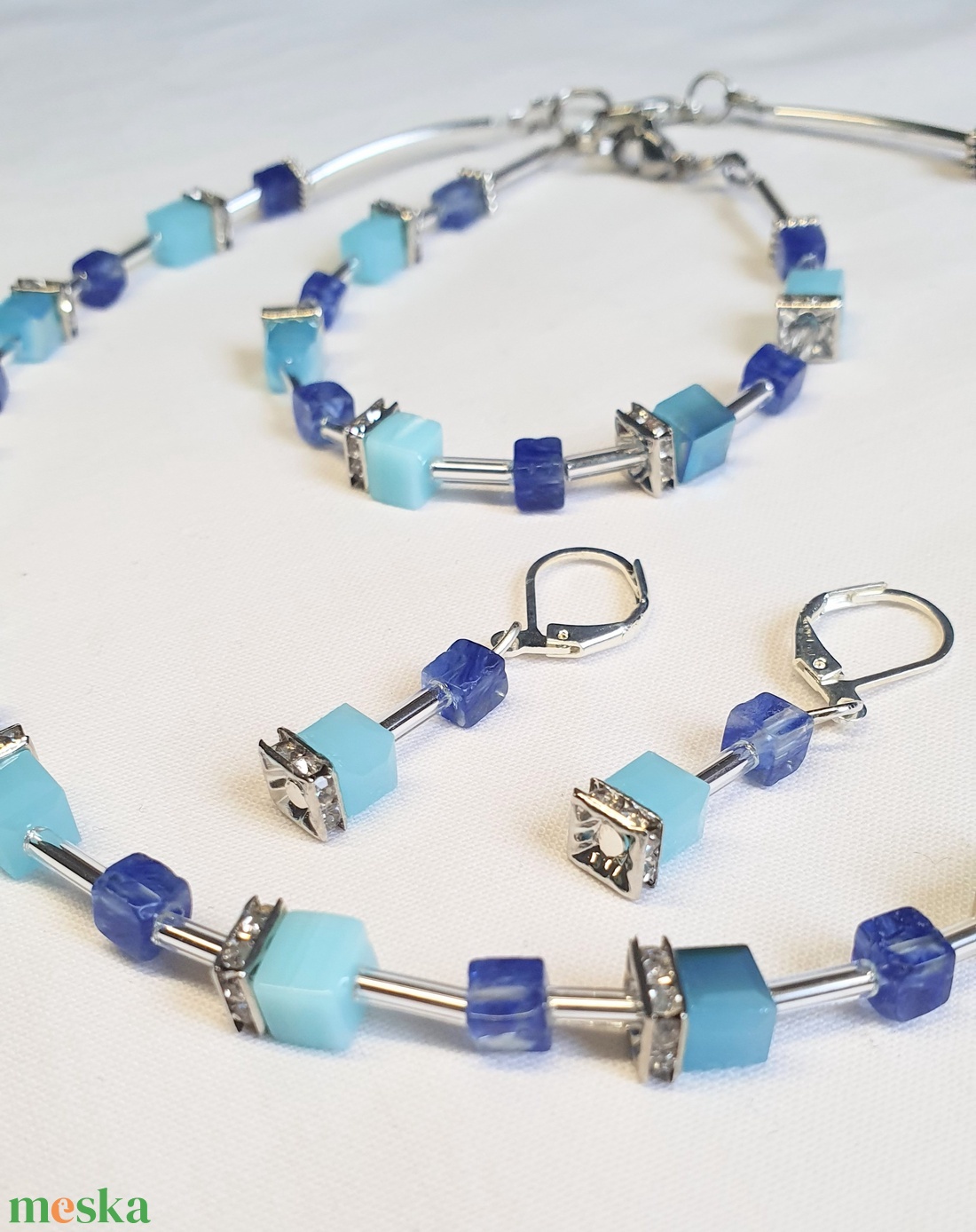 CUBE kékek ékszerszett - ékszer - ékszerszett - Meska.hu
