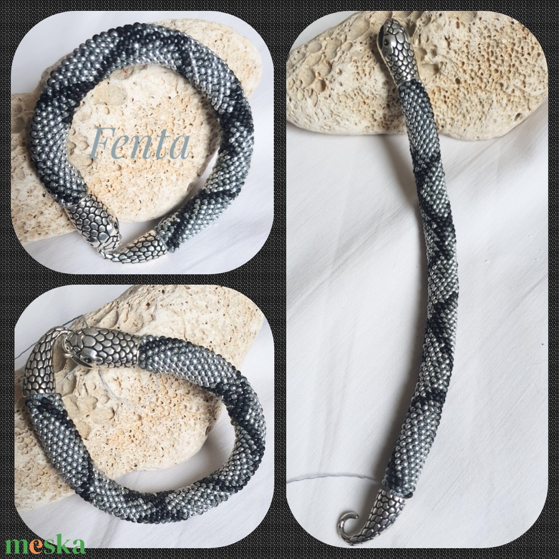 kígyó kapcsos karkötő - ékszer - karkötő - gyöngyös karkötő - Meska.hu