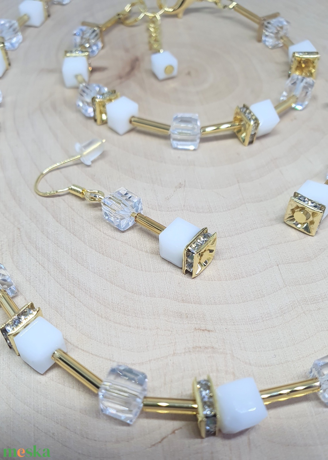 CUBE fehérek ékszerszett - ékszer - ékszerszett - Meska.hu