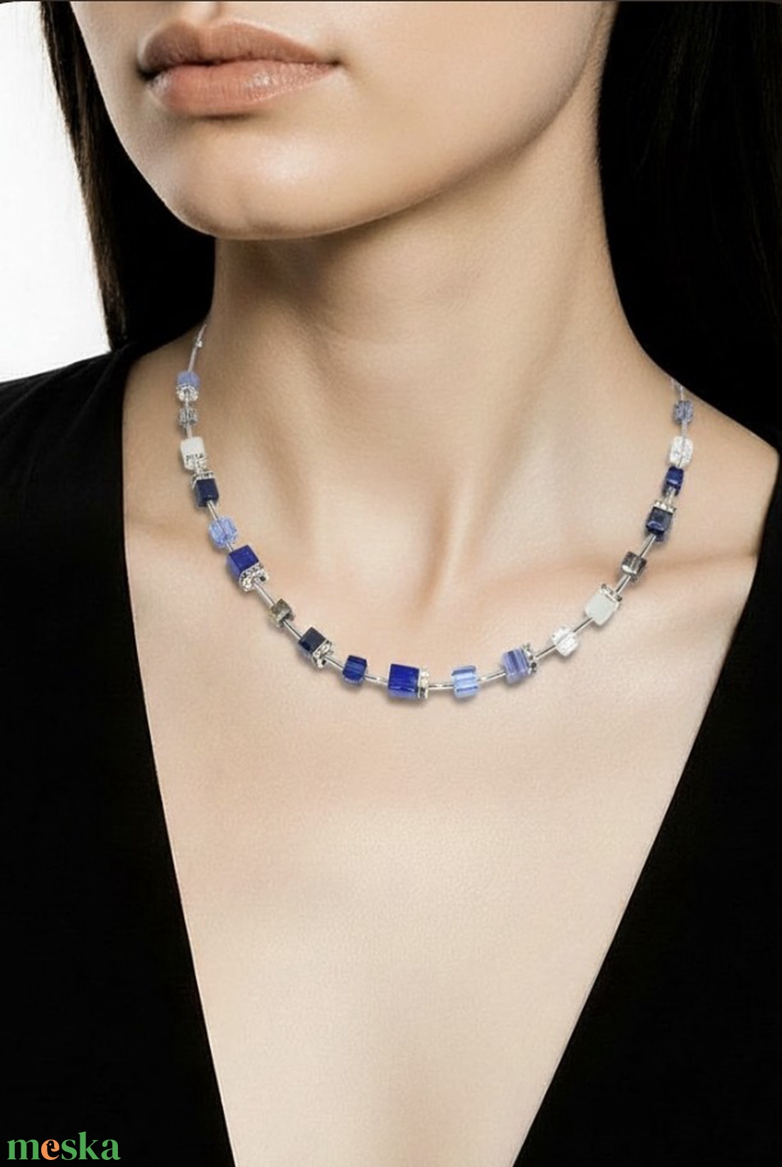 CUBE kék nyaklánc - ékszer - nyaklánc - gyöngyös nyaklánc - Meska.hu