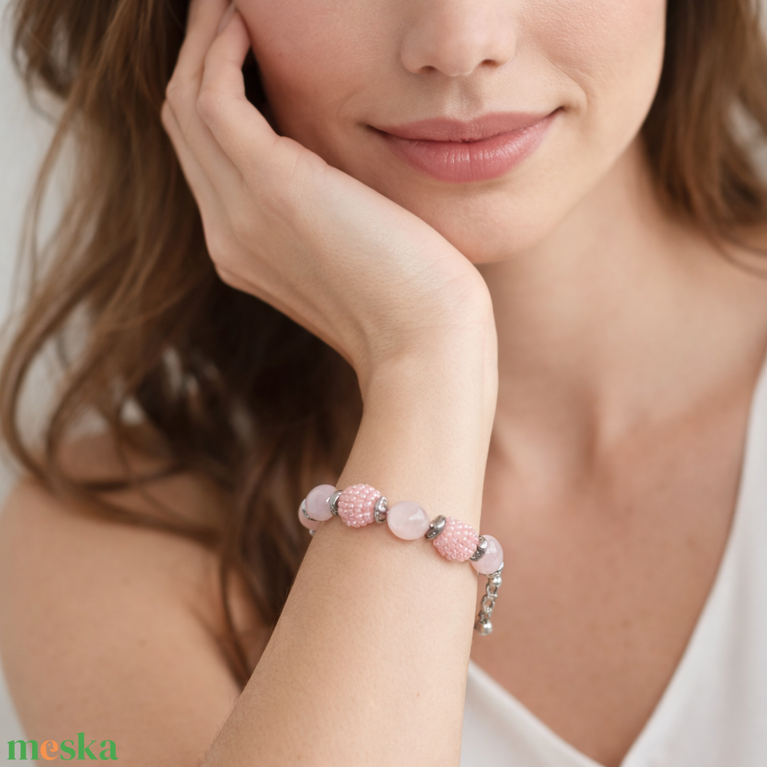 Rózsaszín gyöngy karkötők - ékszer - karkötő - gyöngyös karkötő - Meska.hu