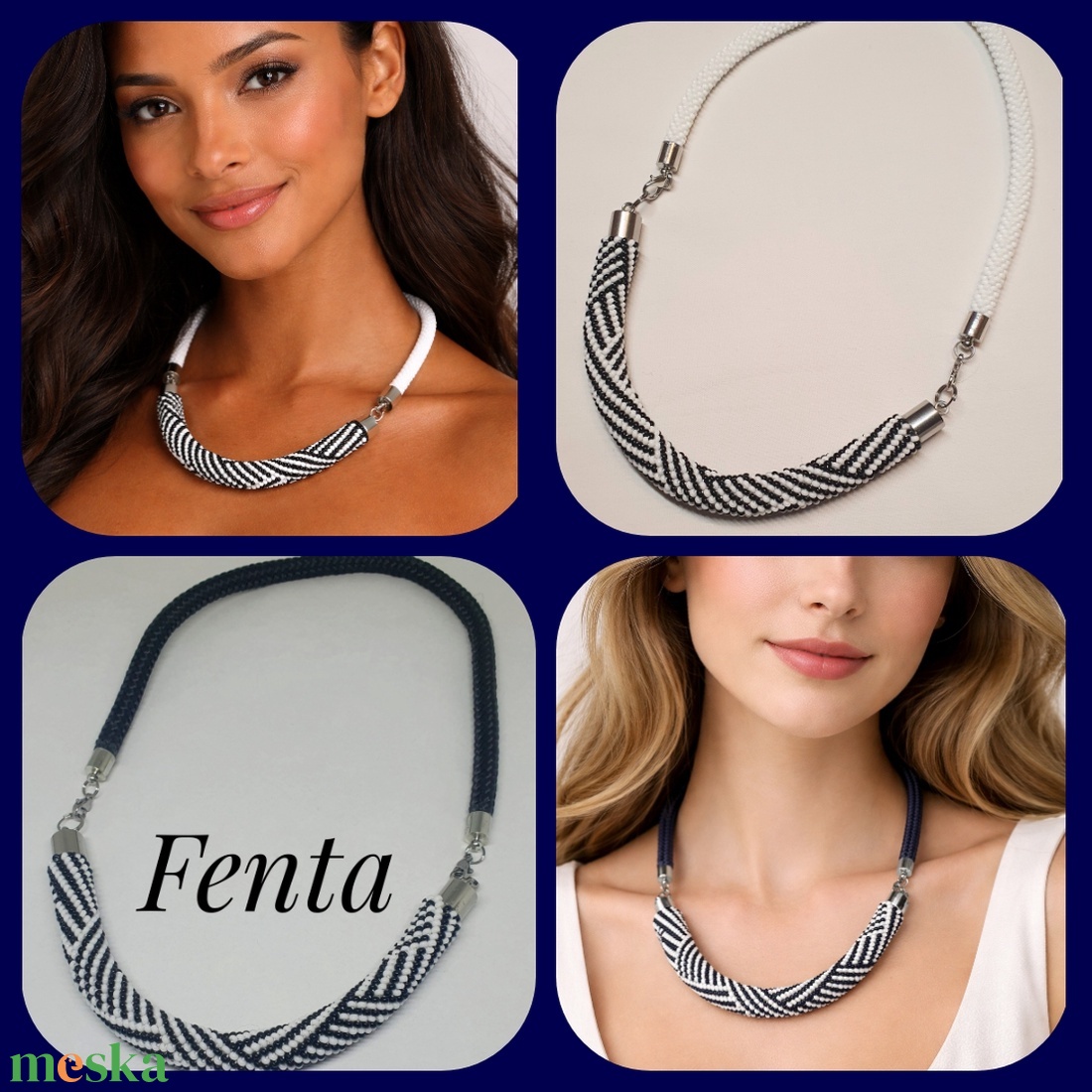 Fekete-fehér nyaklánc - ékszer - nyaklánc - medál nélküli nyaklánc - Meska.hu