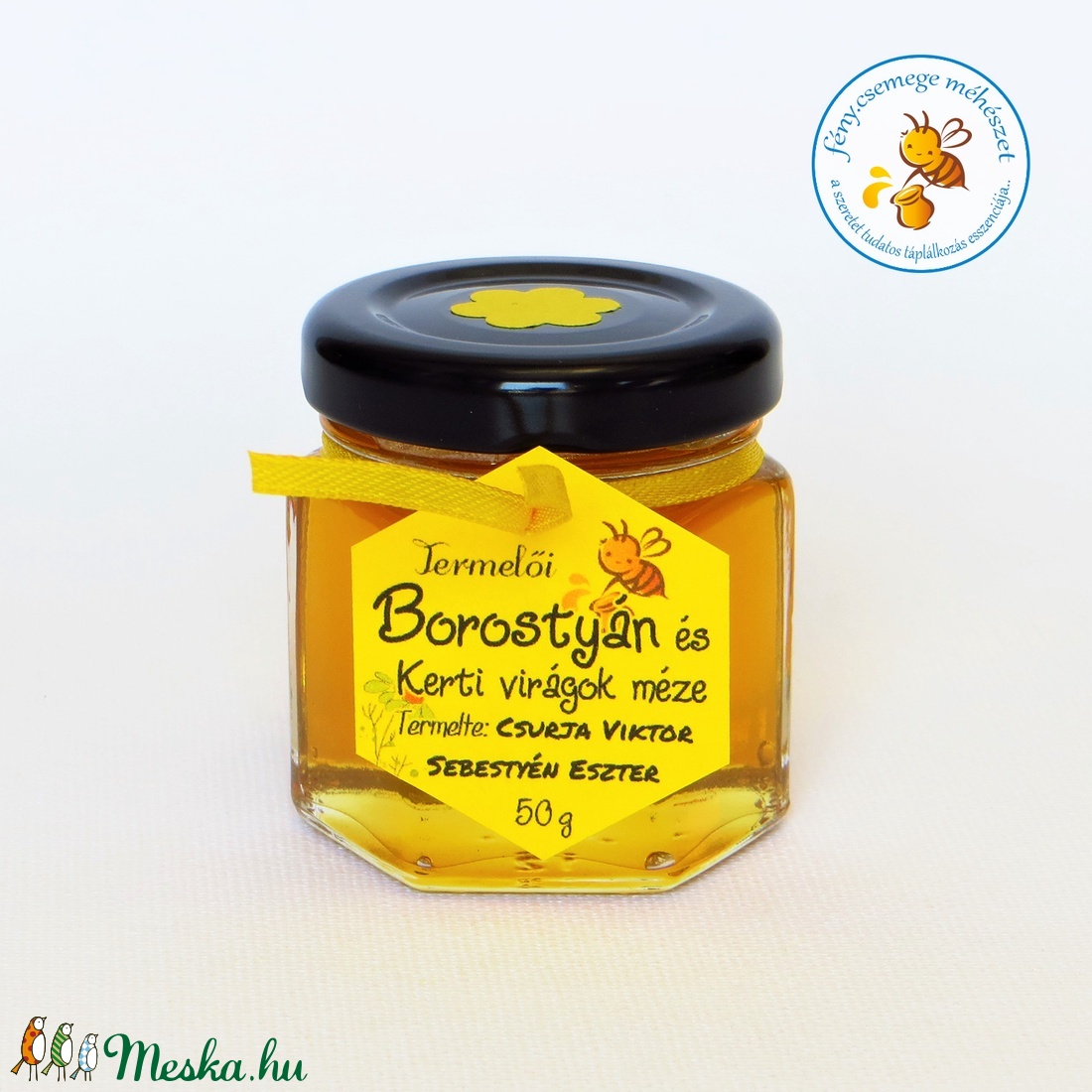 borostyán és kerti virágok méze mini díszüvegben -  - Meska.hu