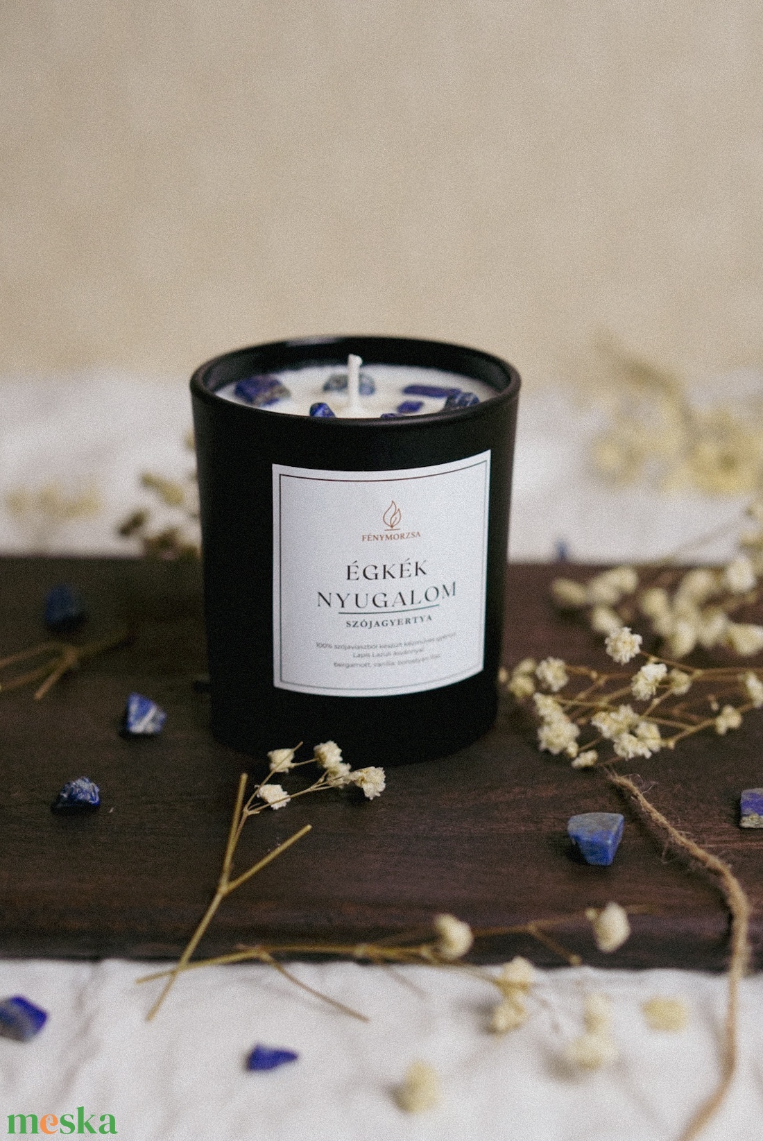 Lapis Lazuli ásványgyertya - otthon & életmód - gyertya, illat, aroma - gyertya - Meska.hu
