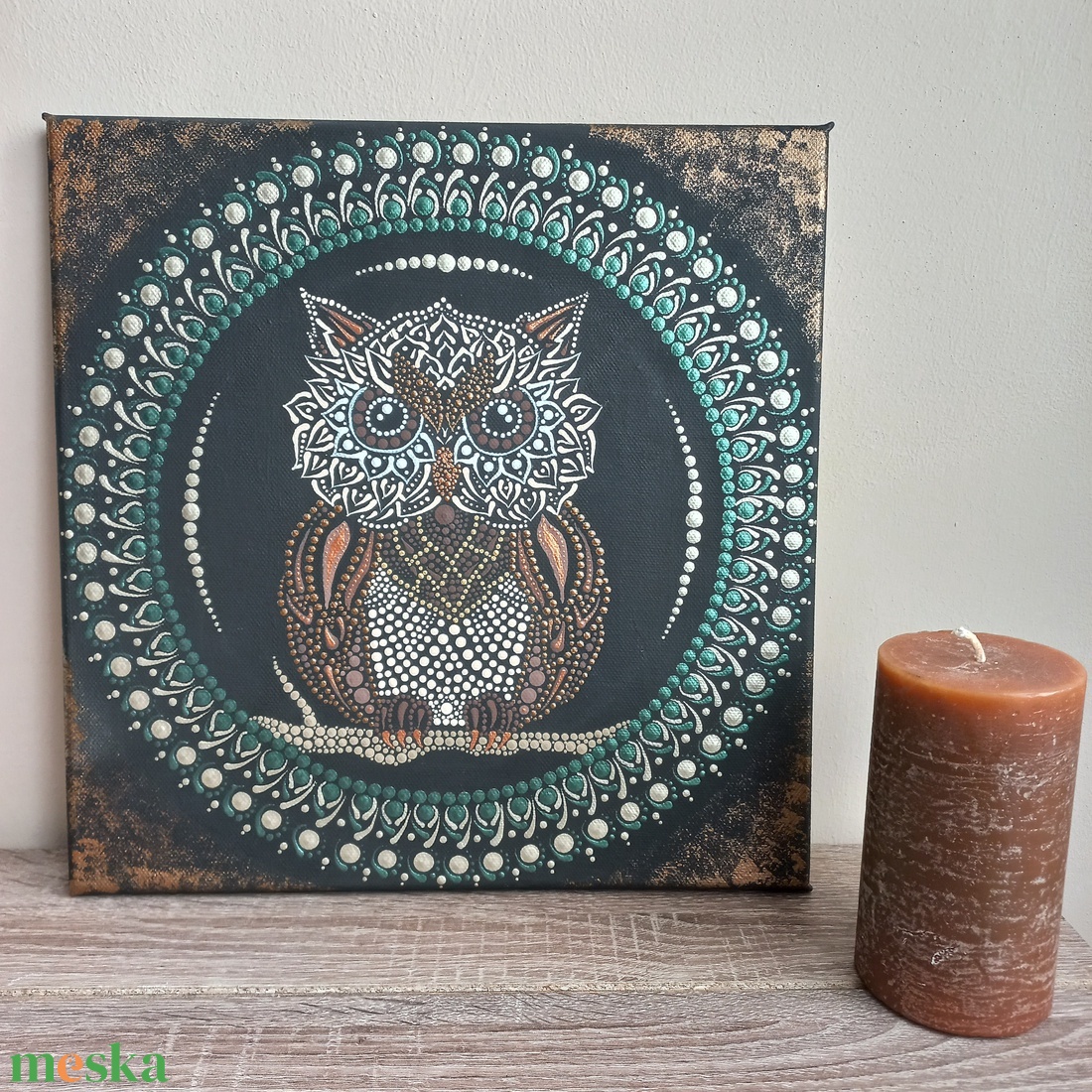 Pontozott mandala- Bagoly - otthon & életmód - dekoráció - kép & falikép - vászonkép - Meska.hu