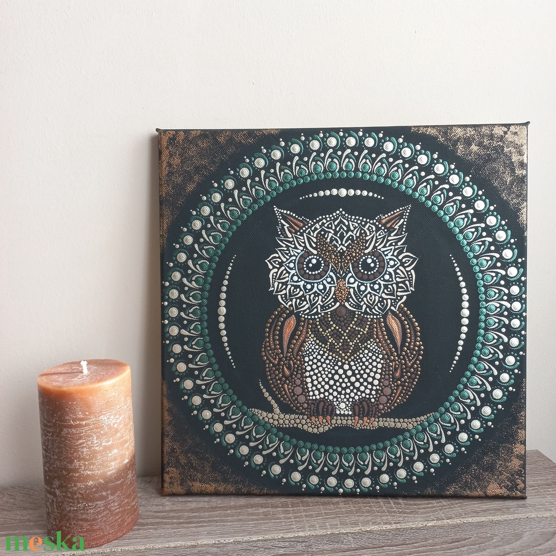 Pontozott mandala- Bagoly - otthon & életmód - dekoráció - kép & falikép - vászonkép - Meska.hu