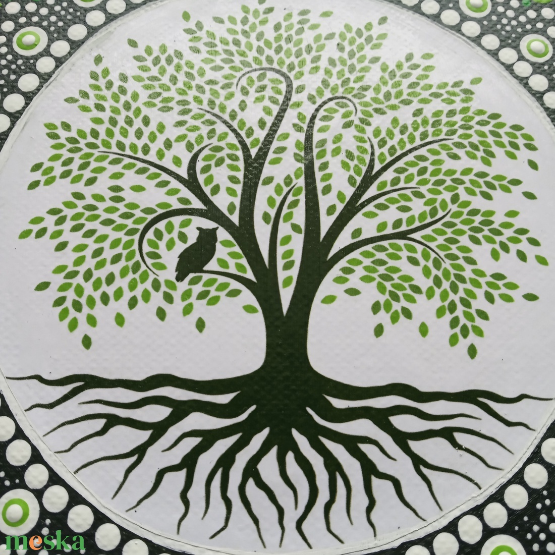 Pontozott mandala - Életfa bagollyal - otthon & életmód - dekoráció - kép & falikép - vászonkép - Meska.hu