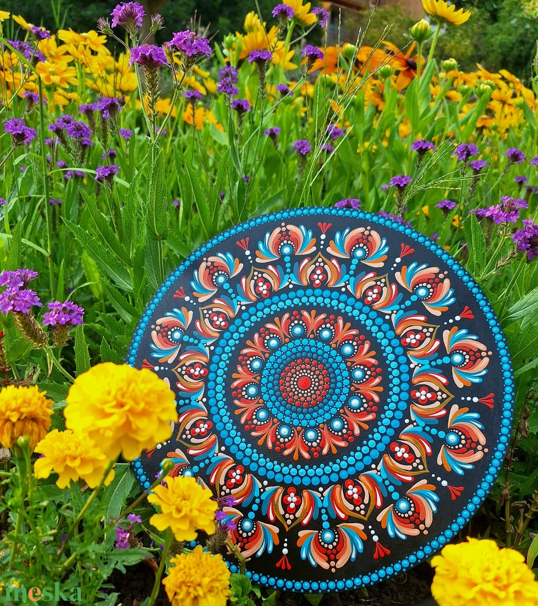 Pontozott mandala - Narancs, türkiz mandala - otthon & életmód - dekoráció - spiritualitás - mandala - Meska.hu