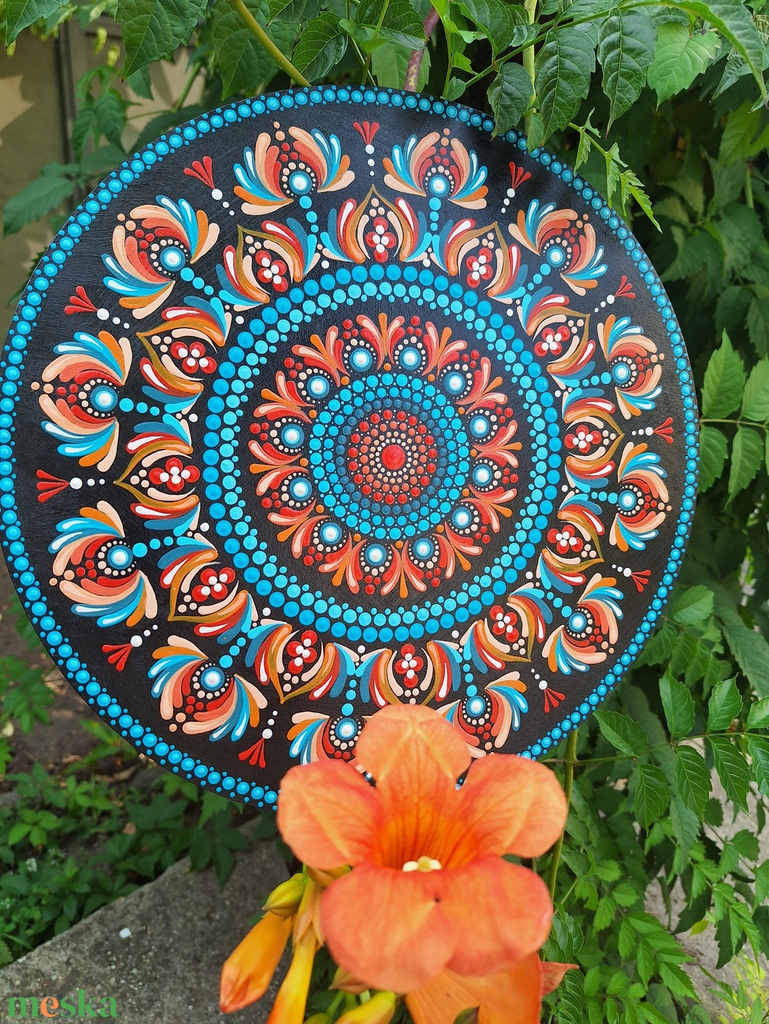 Pontozott mandala - Narancs, türkiz mandala - otthon & életmód - dekoráció - spiritualitás - mandala - Meska.hu
