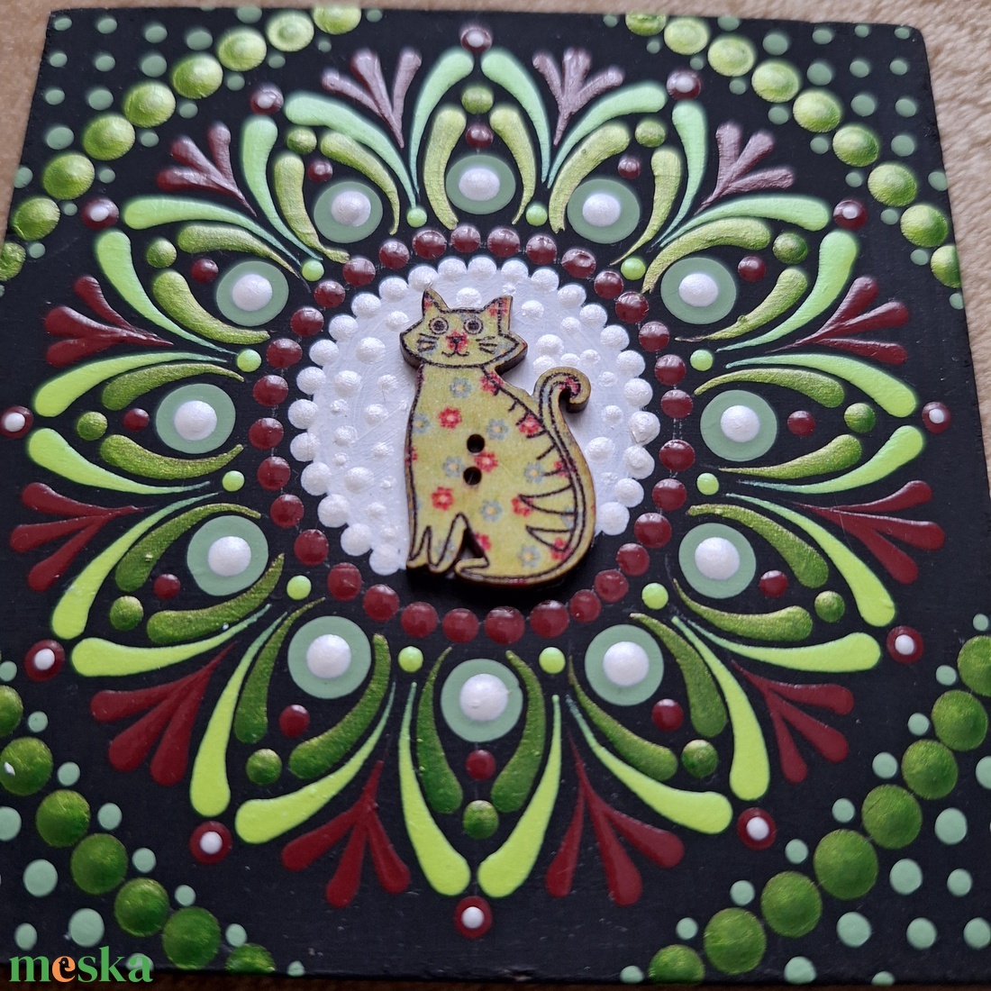 Pontozott mandala- Hűtőmágnes cica - otthon & életmód - dekoráció - spiritualitás - mandala - Meska.hu