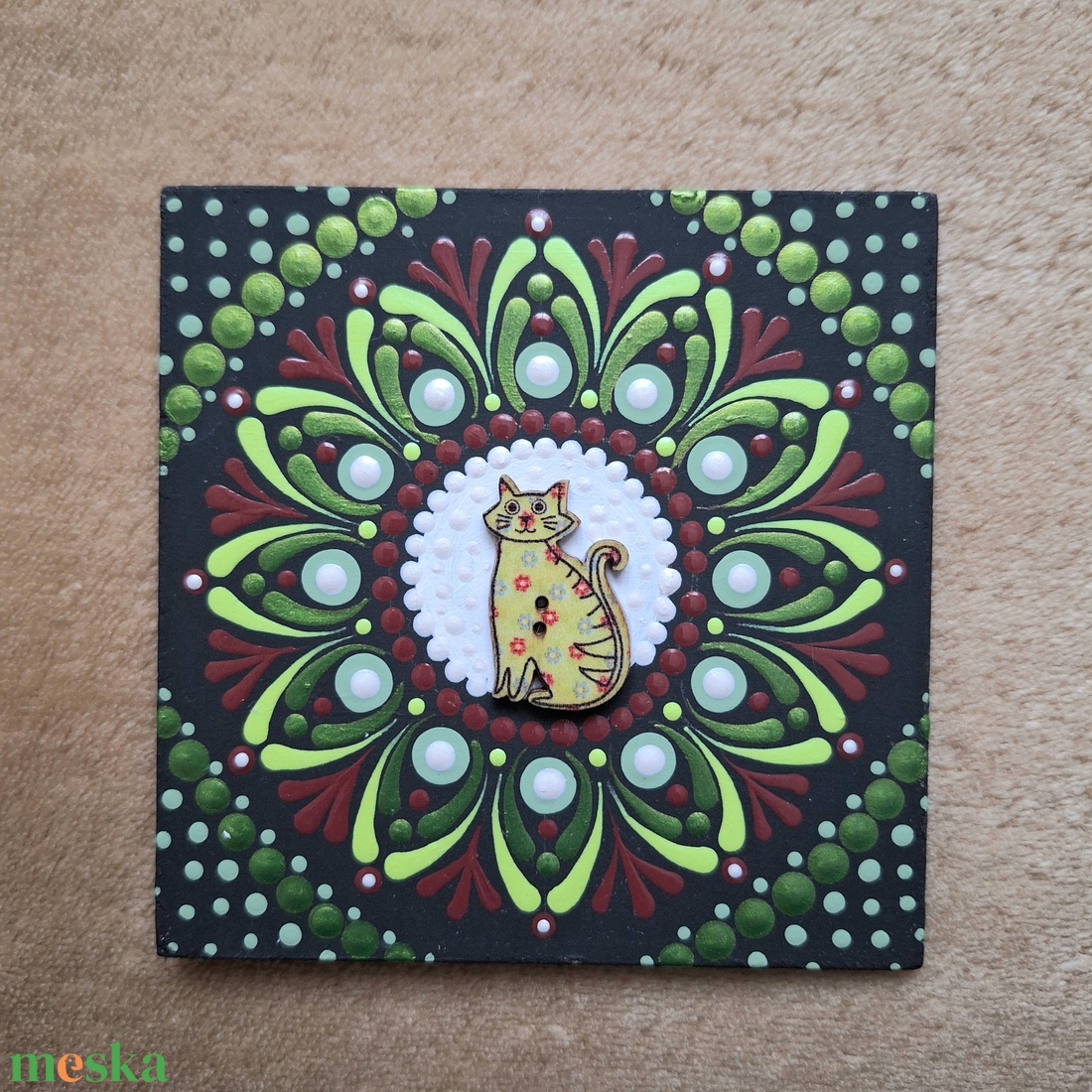 Pontozott mandala- Hűtőmágnes cica - otthon & életmód - dekoráció - spiritualitás - mandala - Meska.hu