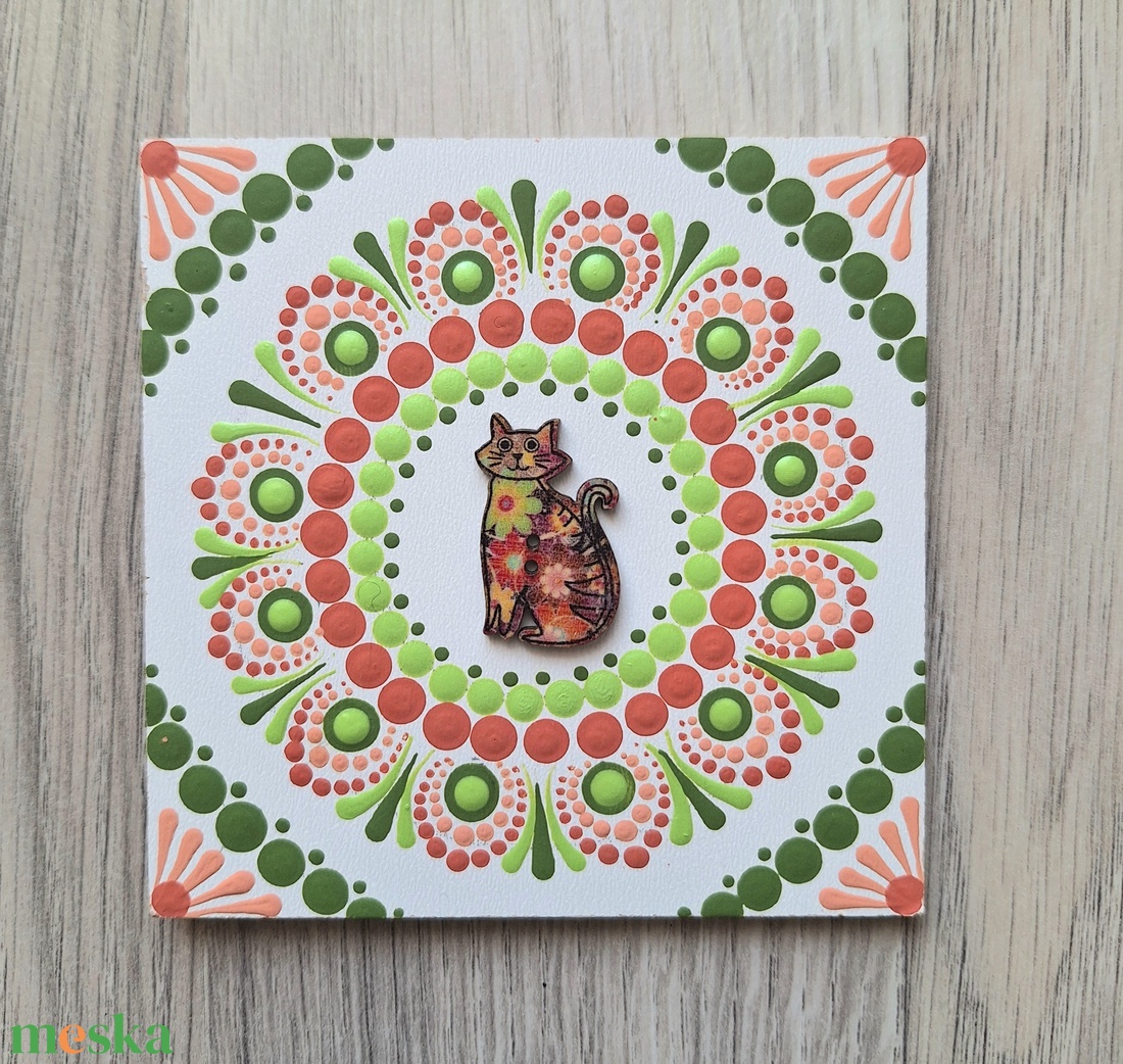 Pontozott mandala- Hűtőmágnes cica  - otthon & életmód - dekoráció - spiritualitás - mandala - Meska.hu