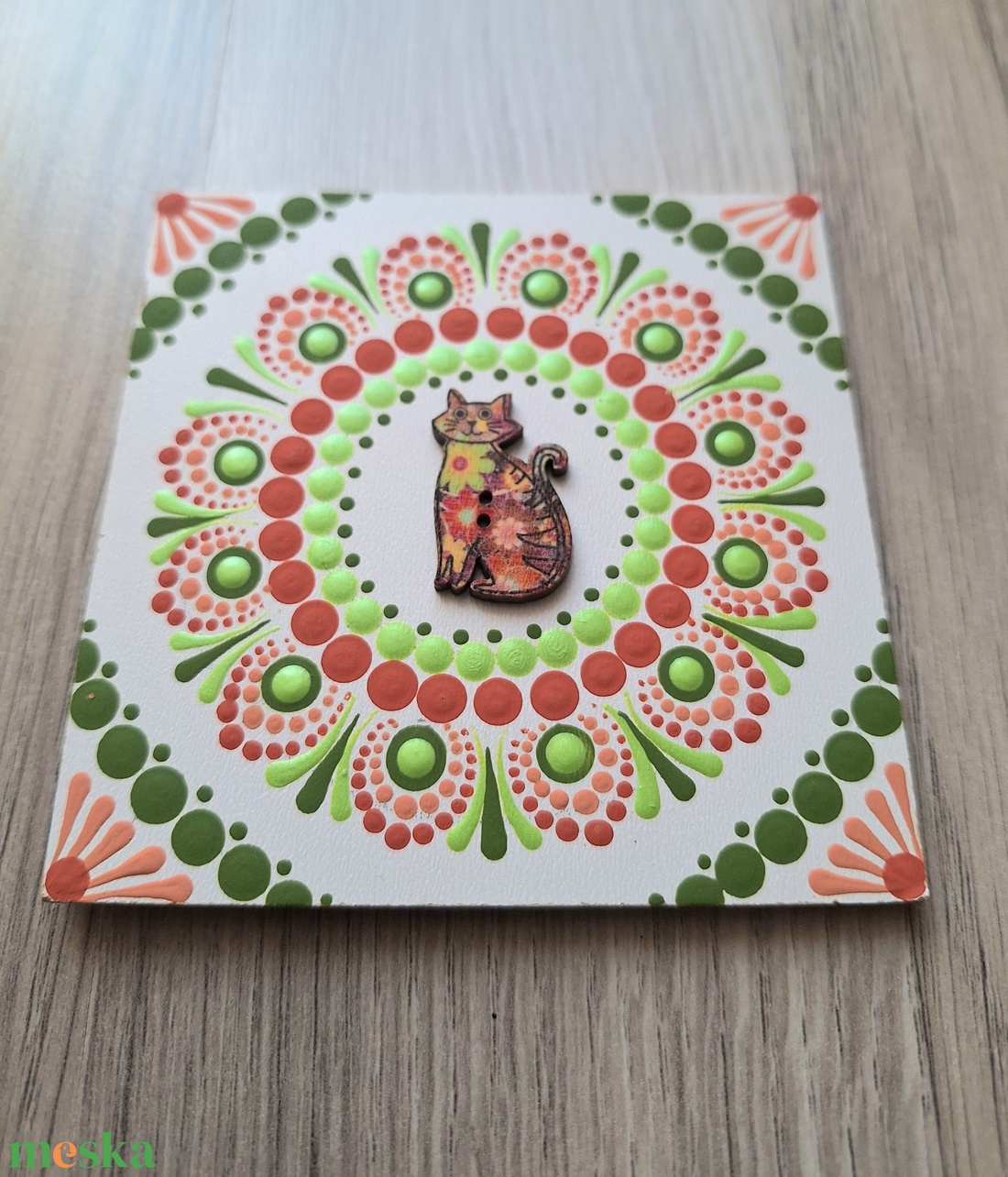 Pontozott mandala- Hűtőmágnes cica  - otthon & életmód - dekoráció - spiritualitás - mandala - Meska.hu