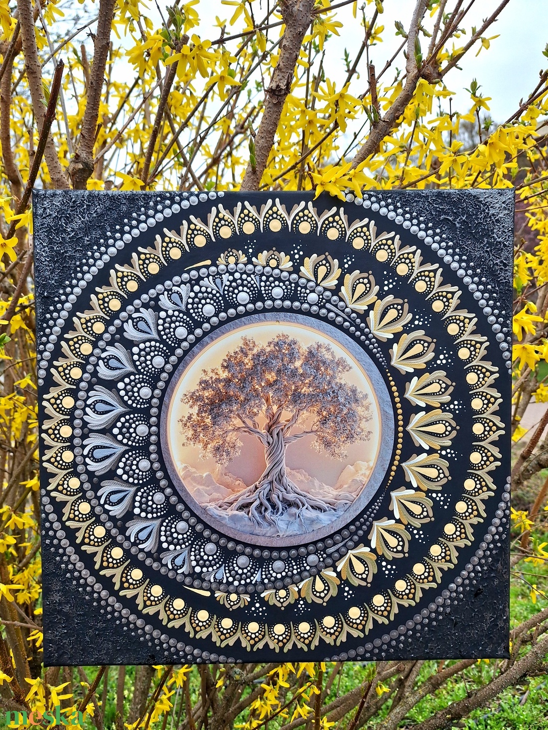 Pontozott mandala - Nap-Hold-Életfa - otthon & életmód - dekoráció - spiritualitás - mandala - Meska.hu