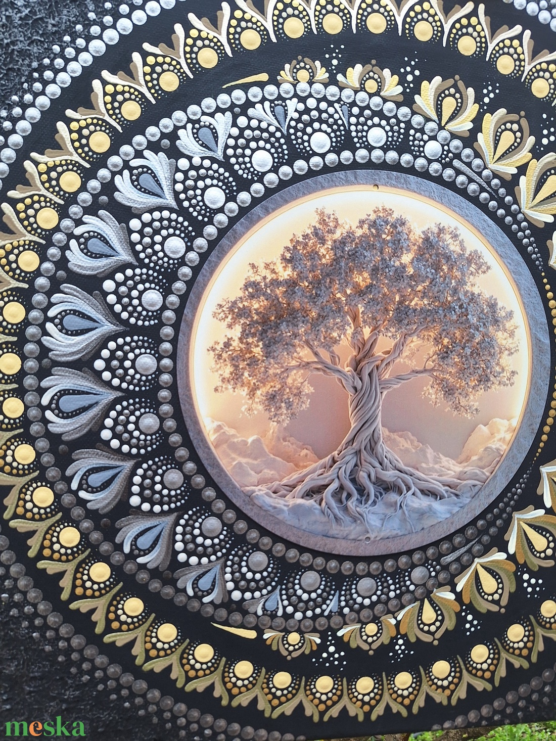 Pontozott mandala - Nap-Hold-Életfa - otthon & életmód - dekoráció - spiritualitás - mandala - Meska.hu