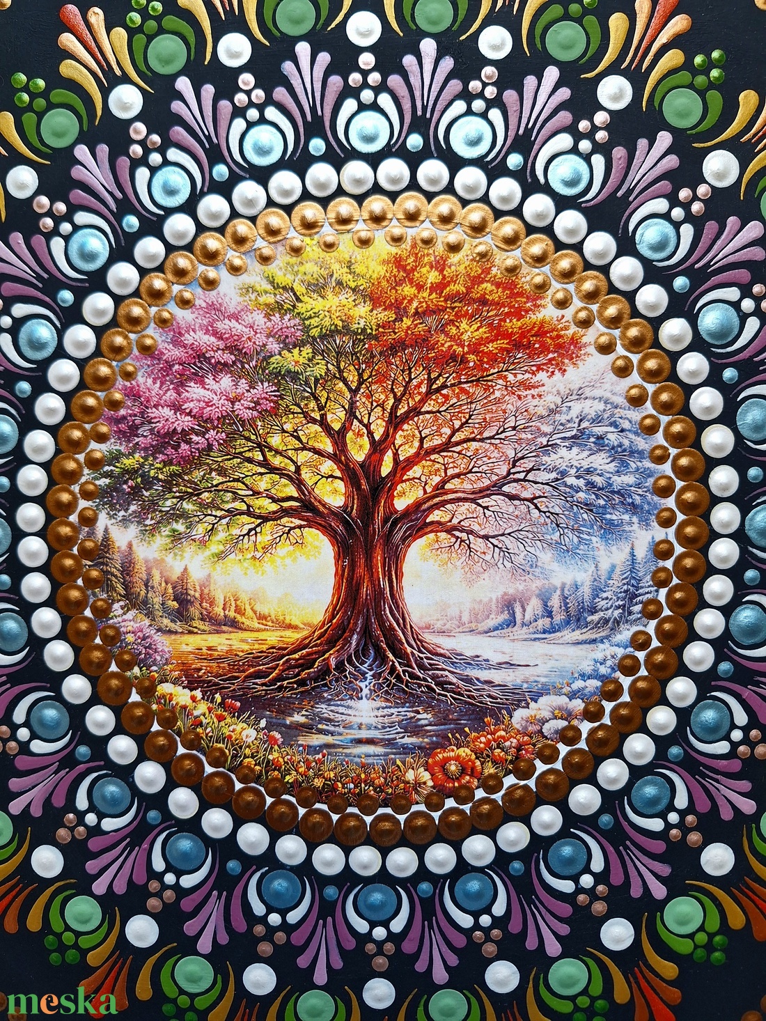 Pontozott mandala - Négy évszak Életfa - otthon & életmód - dekoráció - spiritualitás - mandala - Meska.hu
